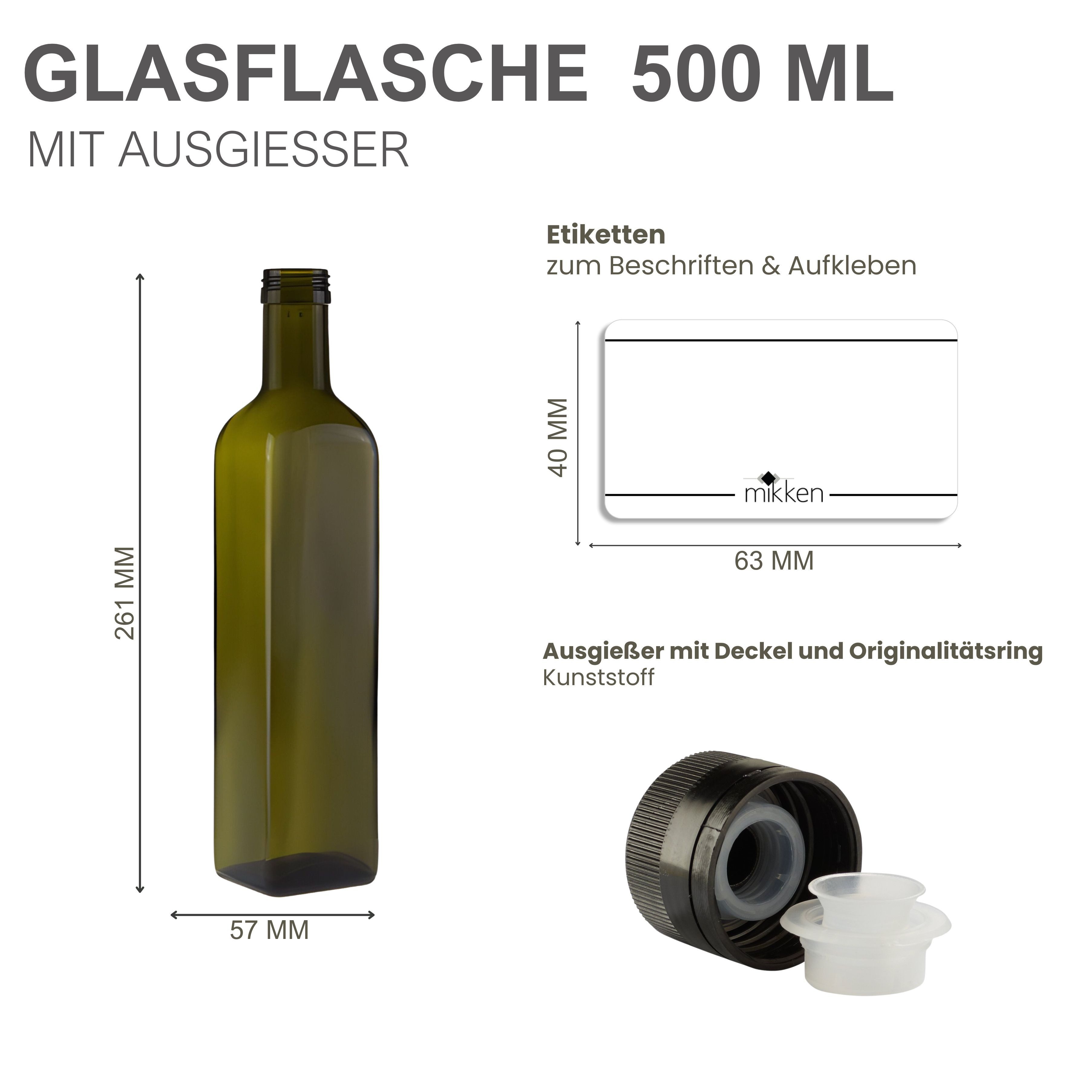mikken Ölspender 6er Set Ölflaschen 500 ml mit Ausgießer braune / grüne Dosierflasche, (6-tlg), inkl. 6 Beschriftungsetiketten – Bild 3 von 3