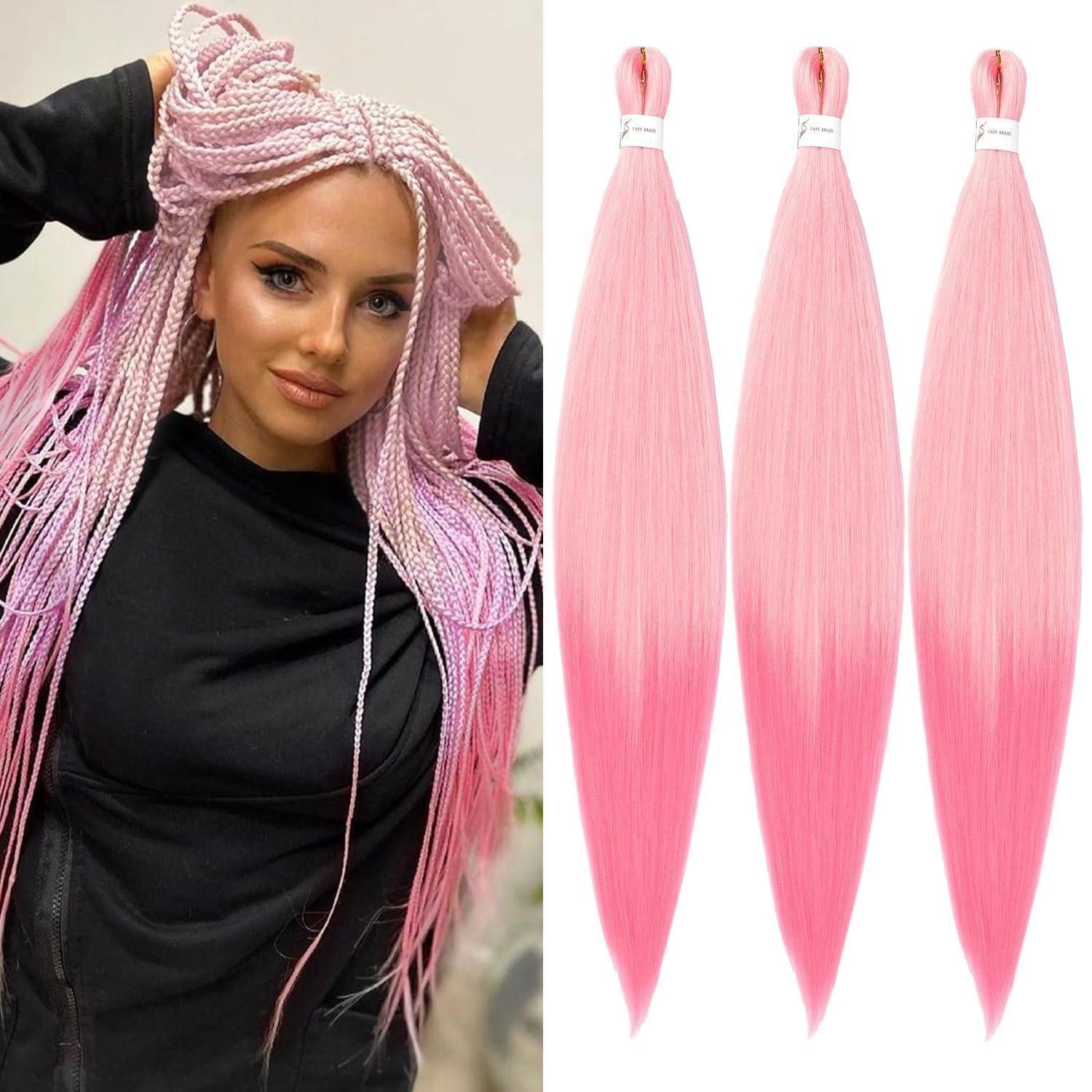LuxusKollektion Kunsthaar-Extension Flechthaar Kunsthaar Box Braids 66cm-26 Zoll (3er pack) 613-Pink#