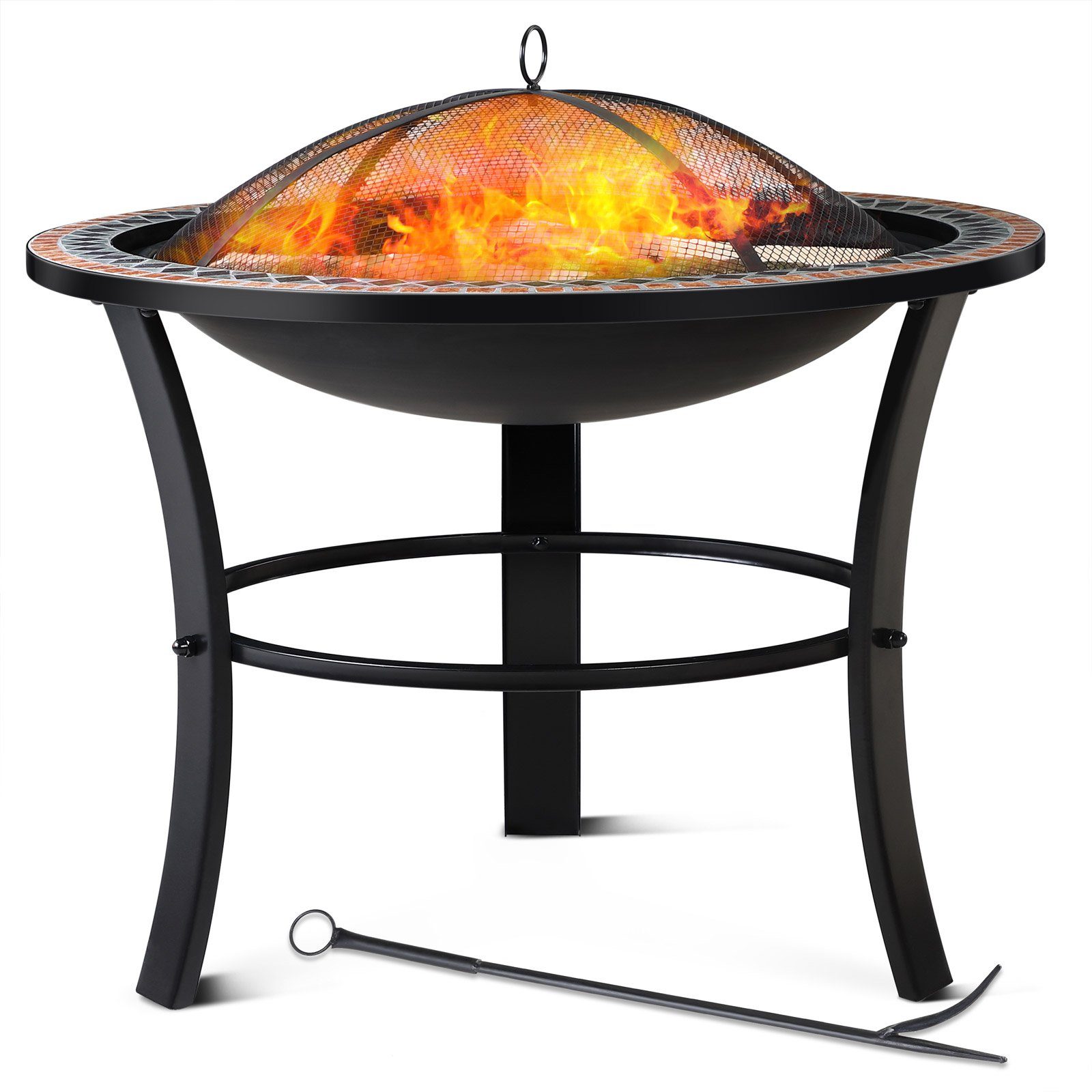 Gardebruk Feuerschale Sevilla, Feuerkorb Garten mit Funkenschutz Abdeckung Rost Ø76cm Grill