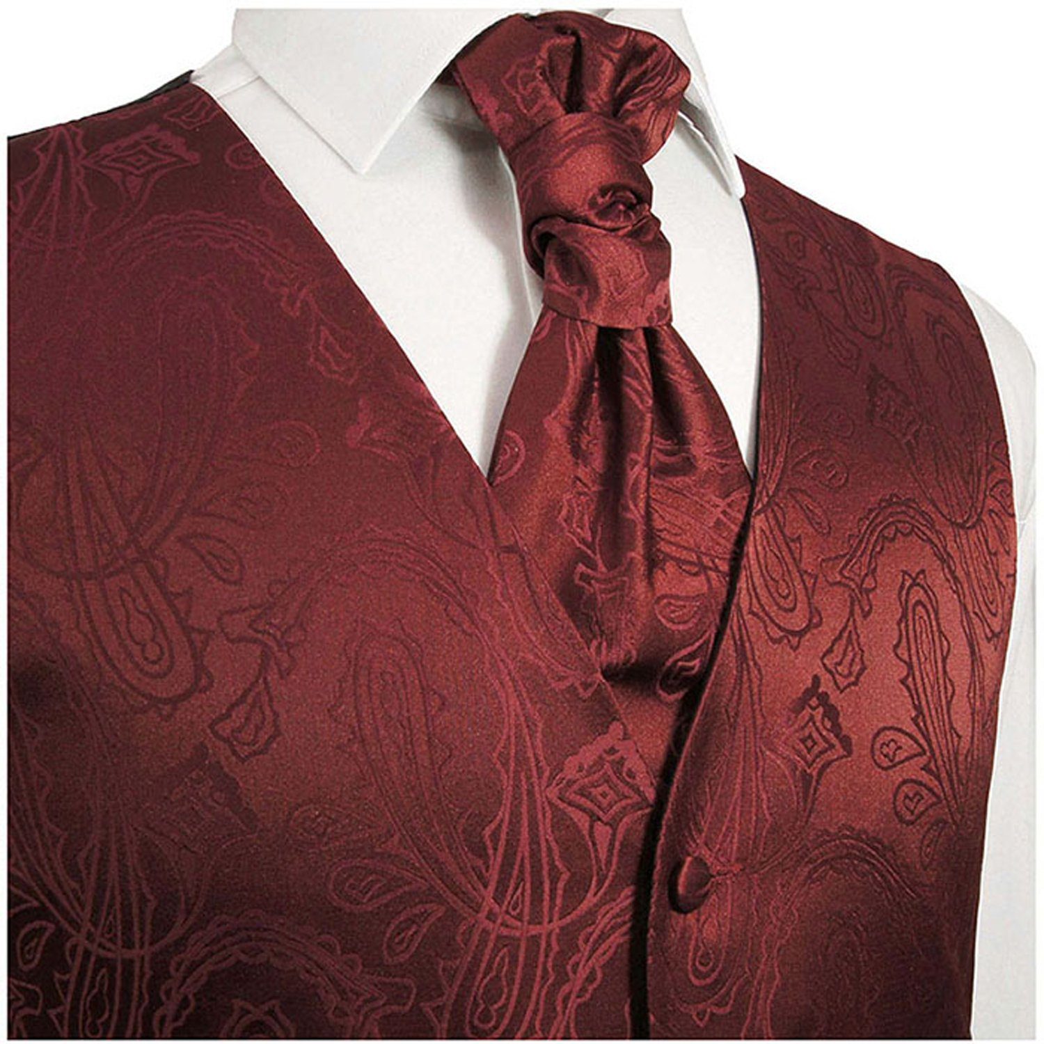 Paul Malone Anzugweste Herren Hochzeitsweste mit Plastron Set 2tlg paisley - Bräutigam (Set, 2-tlg., mit Weste und Plastron) weinrot V1, Gr. 48 (XS) – Bild 3 von 5