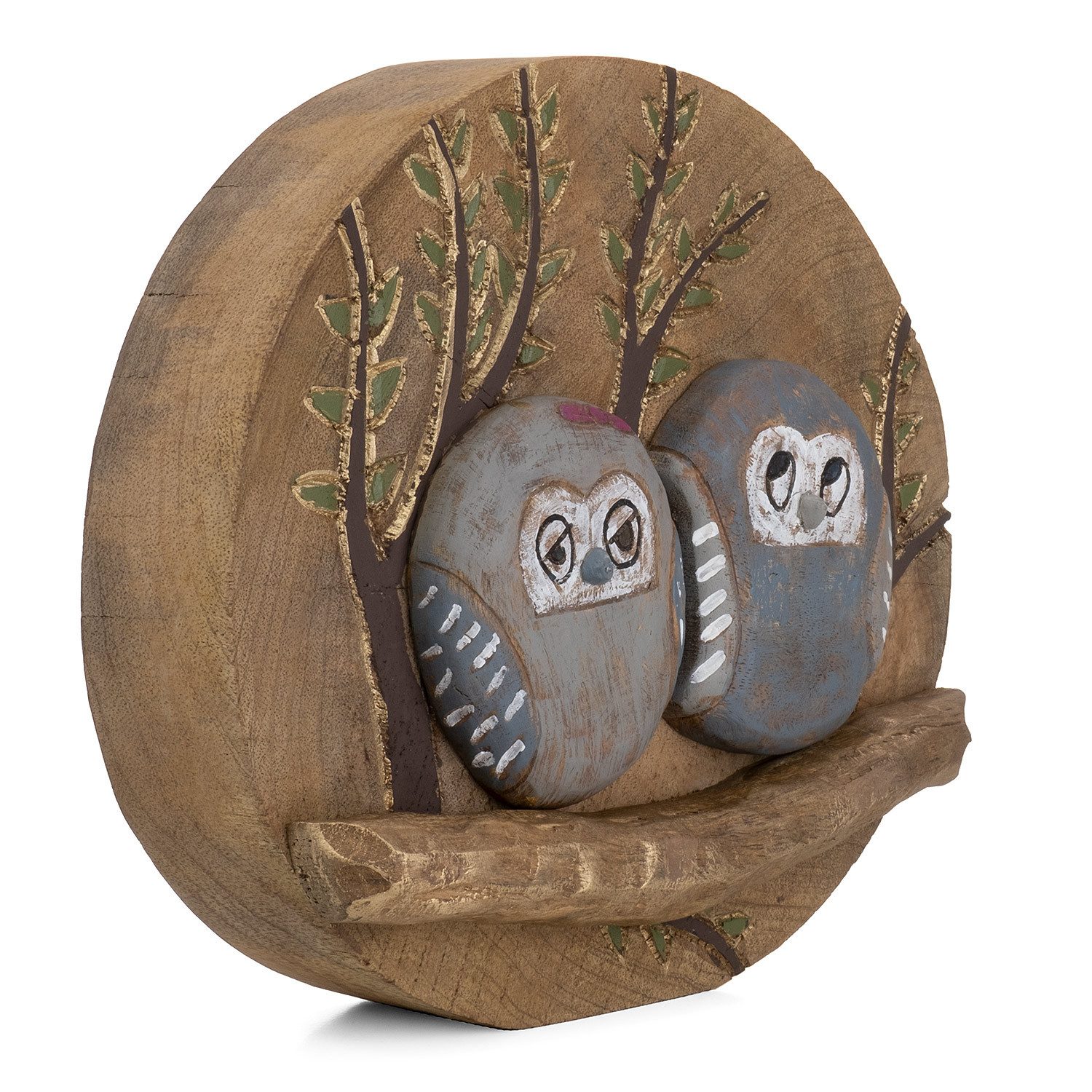 Moritz Skulptur Skulptur Eulen Figuren Baumscheibe 29x28x10cm, Holz, Tischdeko, Fensterdeko, Wanddeko, Holzdeko, Weihnachtsdeko