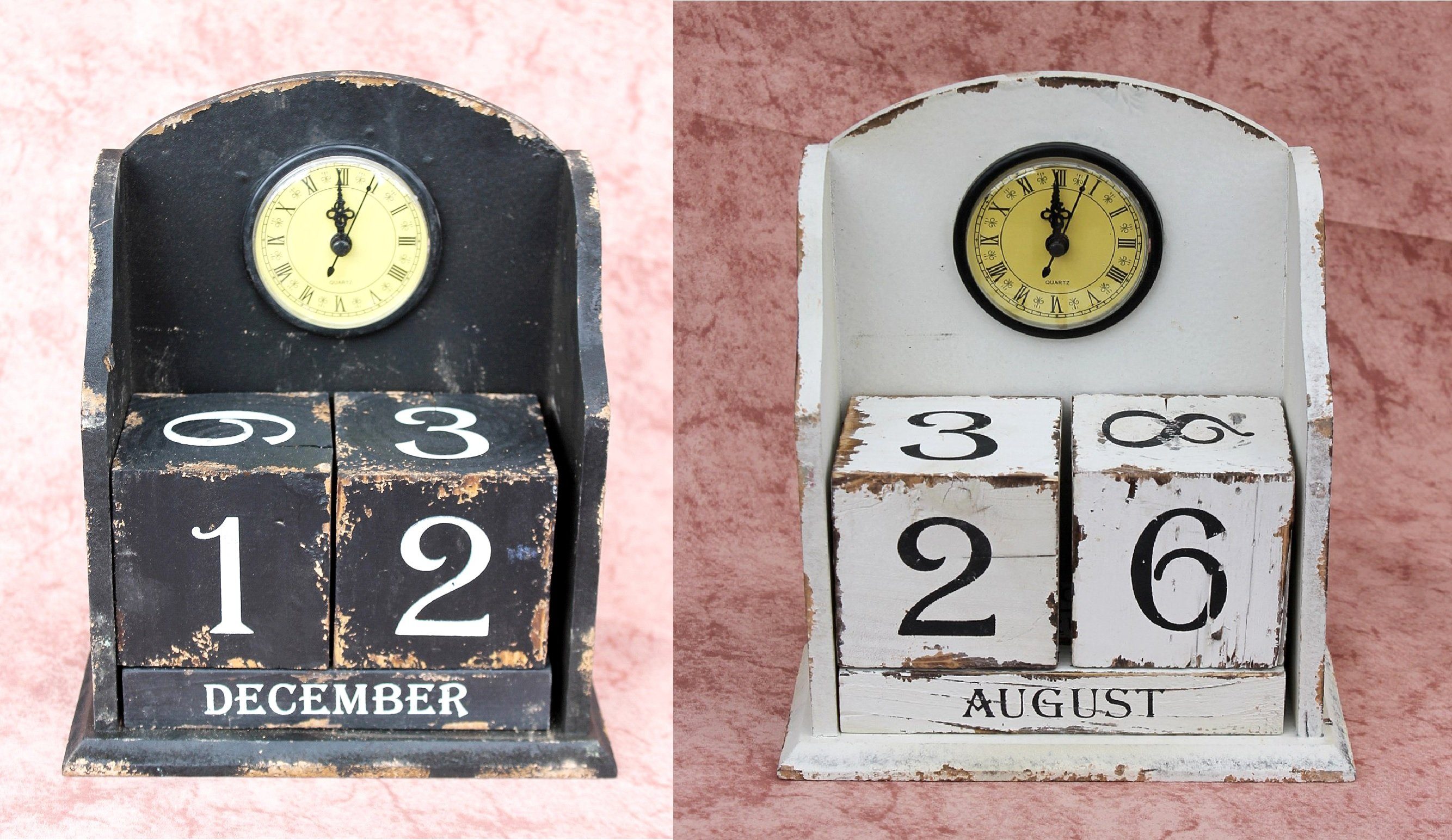 Schreibtischkalender Uhr mit Kalender 14B142 Shabby Kaminuhr Standuhr 25 cm Vintage
