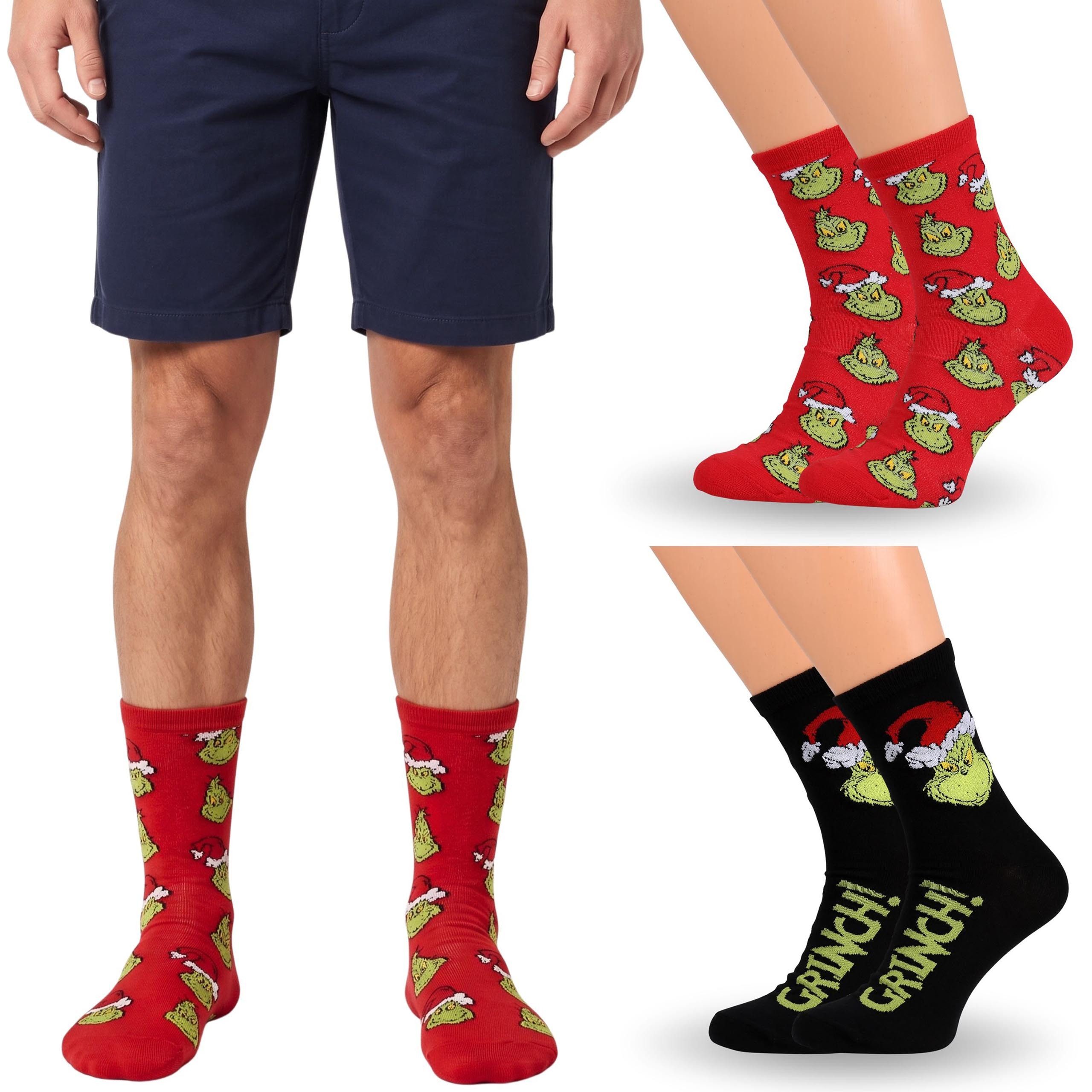 Sarcia.eu Haussocken Grinch weihnachtliche Herrensocken mit Baumwolle, 2 Paar, 43/46 EU