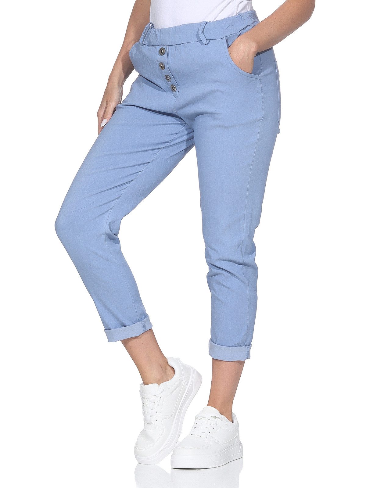 OriginalYou Stretch-Hose Freizeithose Damen Chinohose Stretch Jeans moderner Knitterlook, mit elastischem Bund & Gürtelschlaufen – Bild 4 von 5
