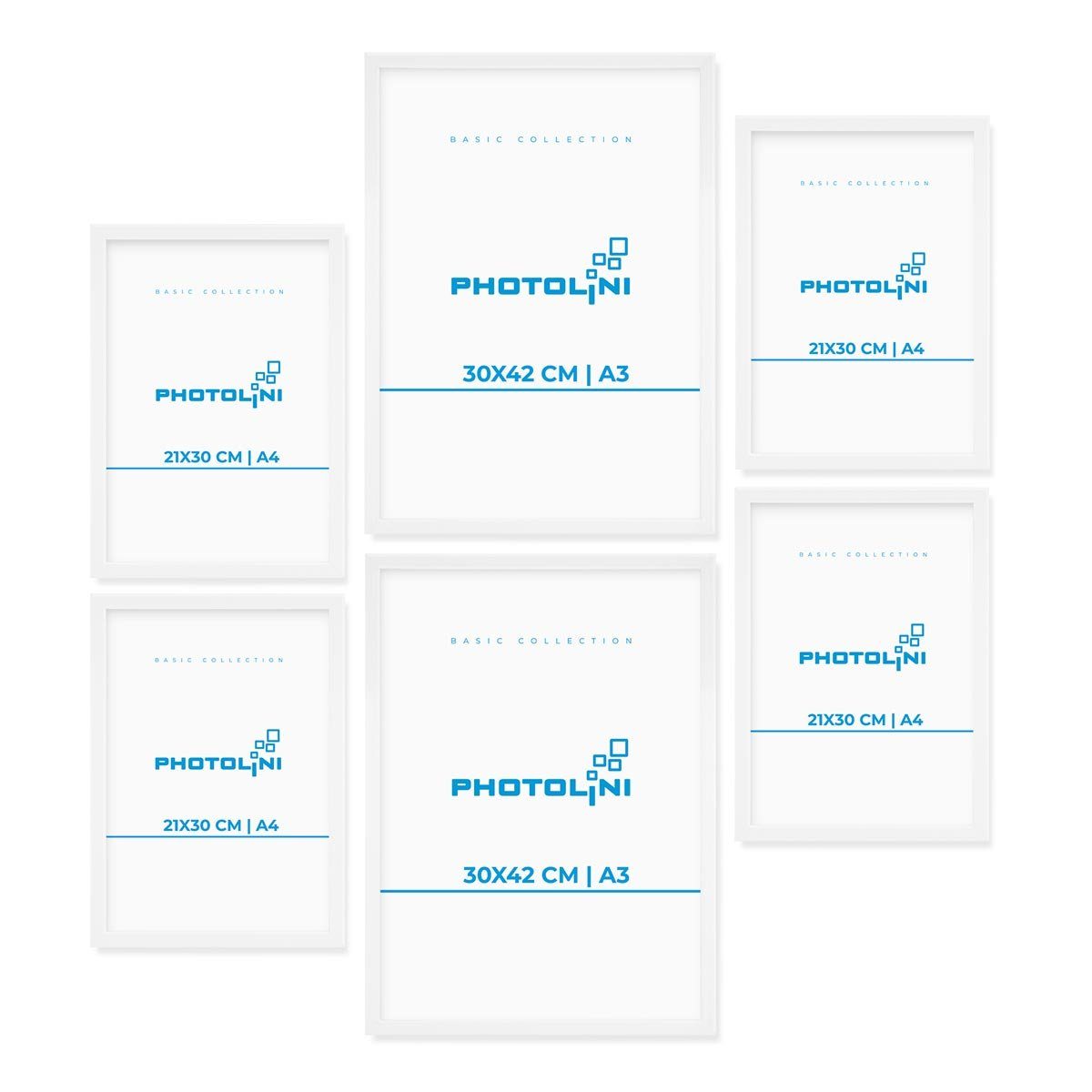 PHOTOLINI Bilderrahmen 6er Set Modern Schmal 30x42 cm / A3 und 21x30 cm / A4