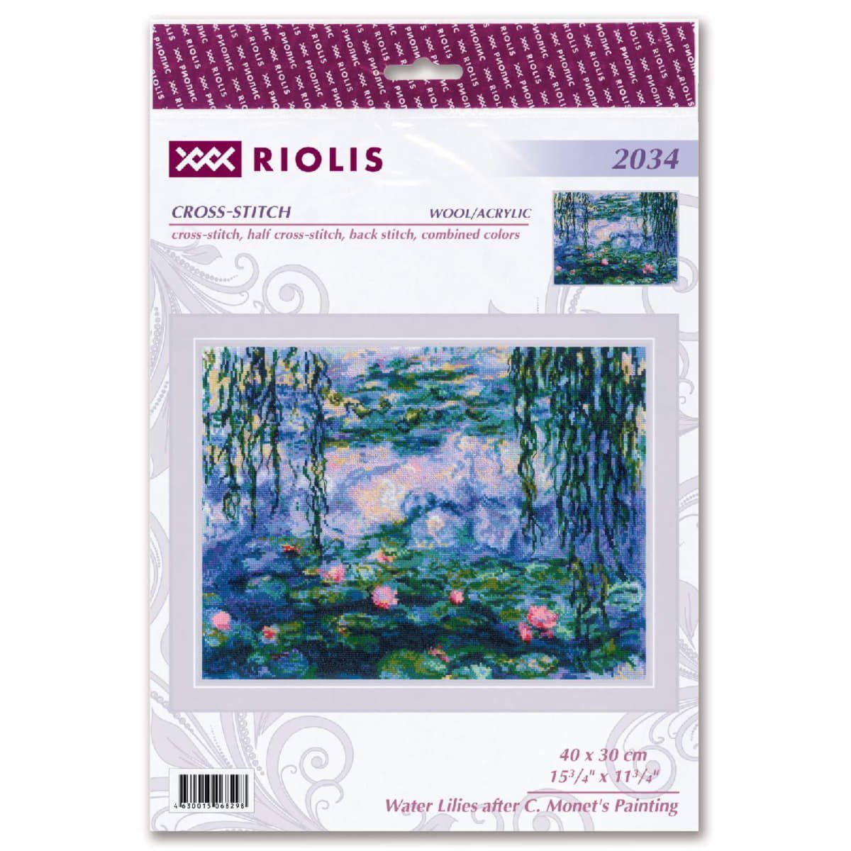 Riolis Kreativset Riolis Kreuzstich Set "Seerosen nach C. Monet", Zählmuster, 40x30cm, (embroidery kit by Marussia)