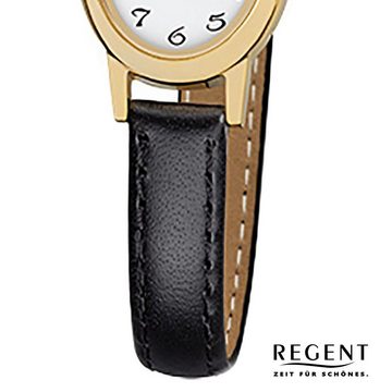 Regent Quarzuhr Regent Damen-Armbanduhr schwarz Analog, (Analoguhr), Damen Armbanduhr oval, klein (ca. 18x21mm), Lederarmband