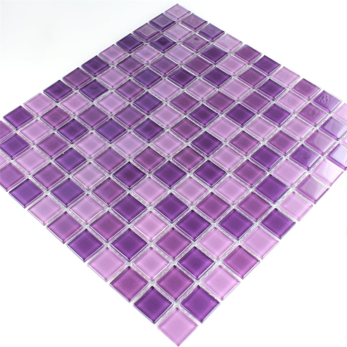 Mosafil Mosaikfliesen Glasmosaik Fliesen Lila Mix 25x25x4mm, Glas 32.700x30.200, lila, Verlegefertig auf ein Netz geklebt - Frostsicher - Wasserfest