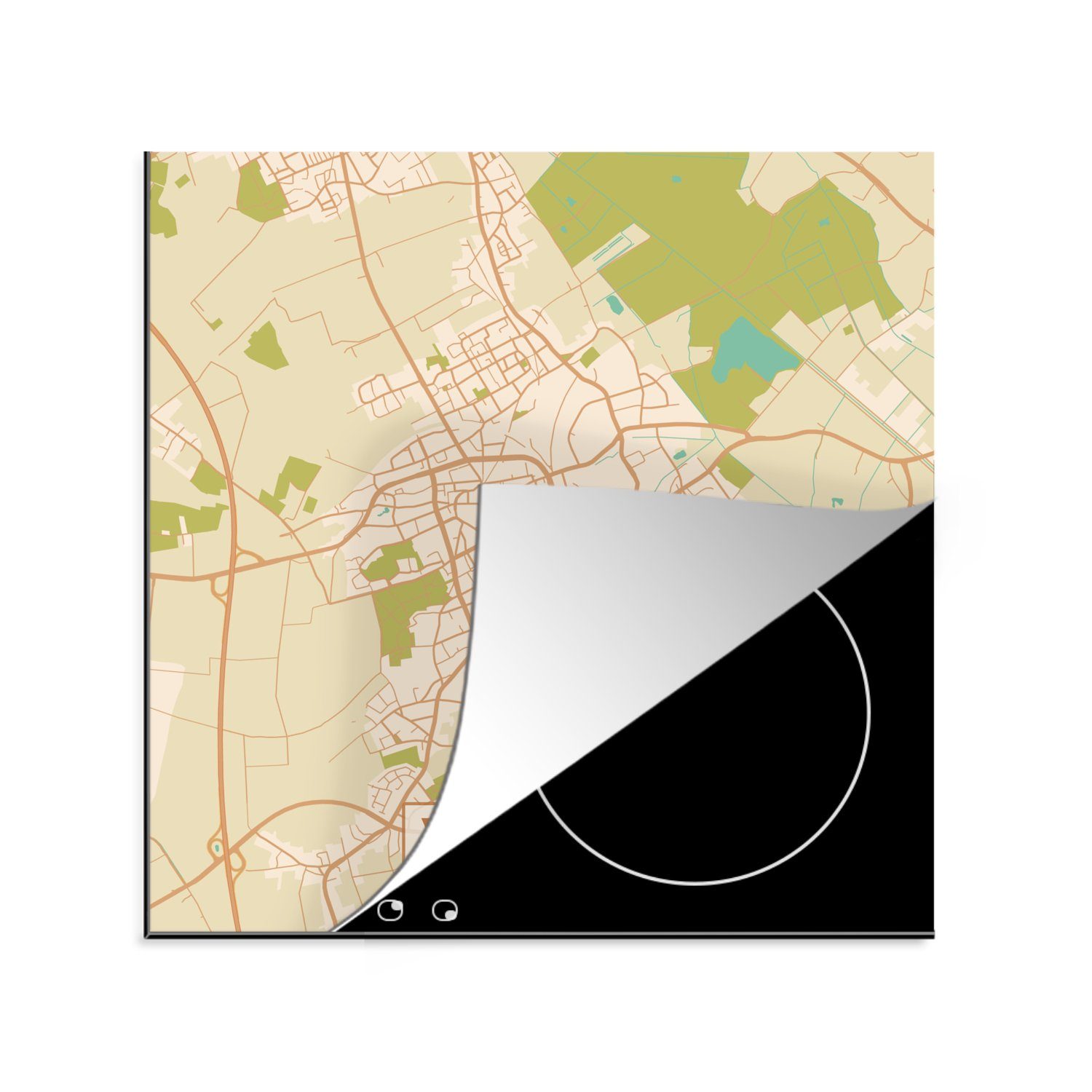 MuchoWow Herdblende-/Abdeckplatte Vintage - Karte - Viersen - Stadtplan - Karte, Vinyl, (1 tlg), 78x78 cm, Ceranfeldabdeckung, Arbeitsplatte für küche
