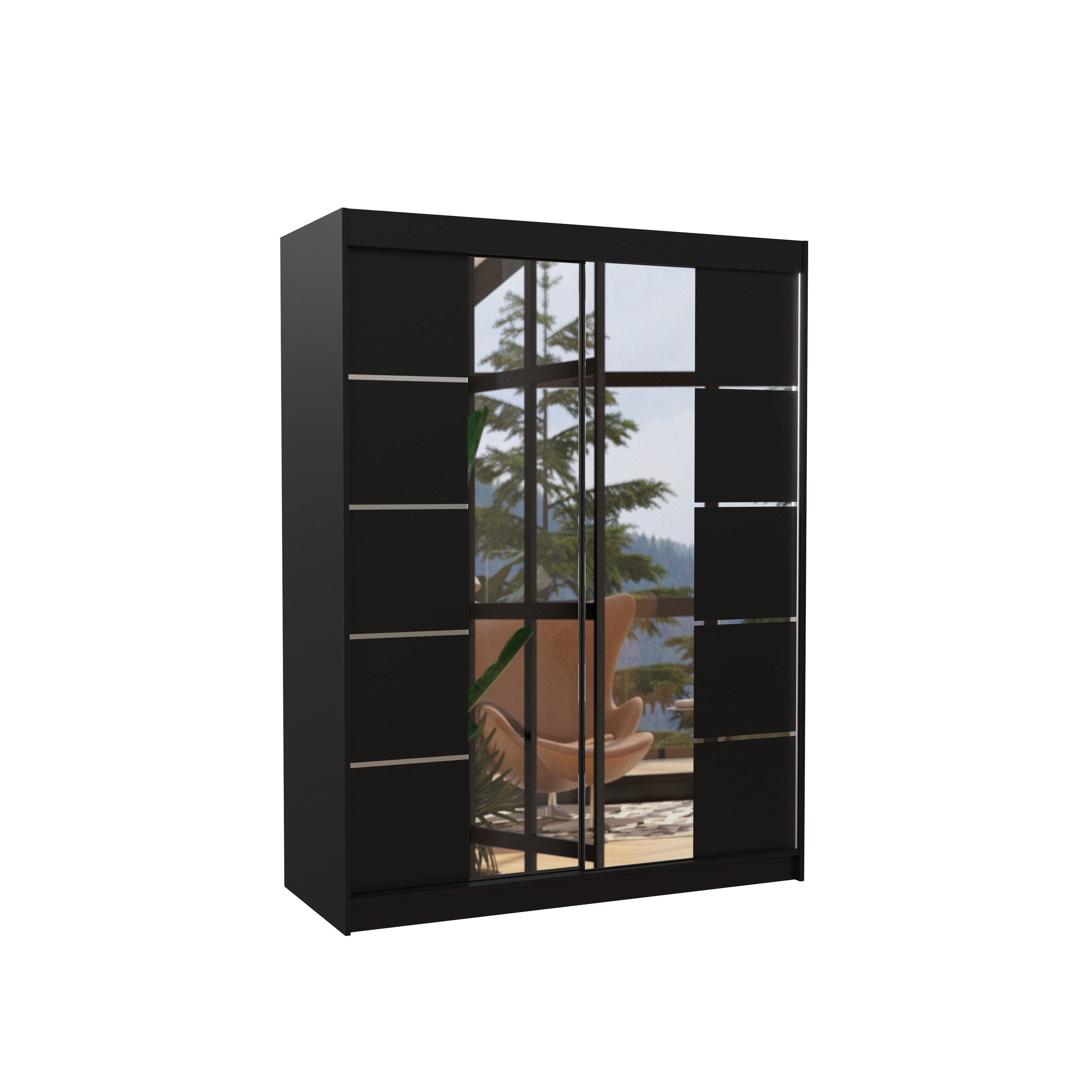 MOEBLO Schiebetürenschrank Sonic (Moderner Schwebetürenschrank SONIC mit Spiegel – Stauraumwunder für Schlafzimmer und Flur) (BxHxT): 150 x 200 x 58 cm