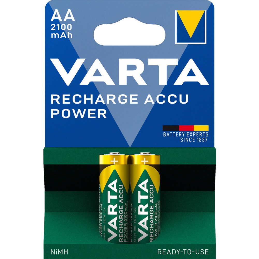 VARTA Wiederaufladbare AA Akkus 2100mAh, sofort einsatzbereit, ohne Akku