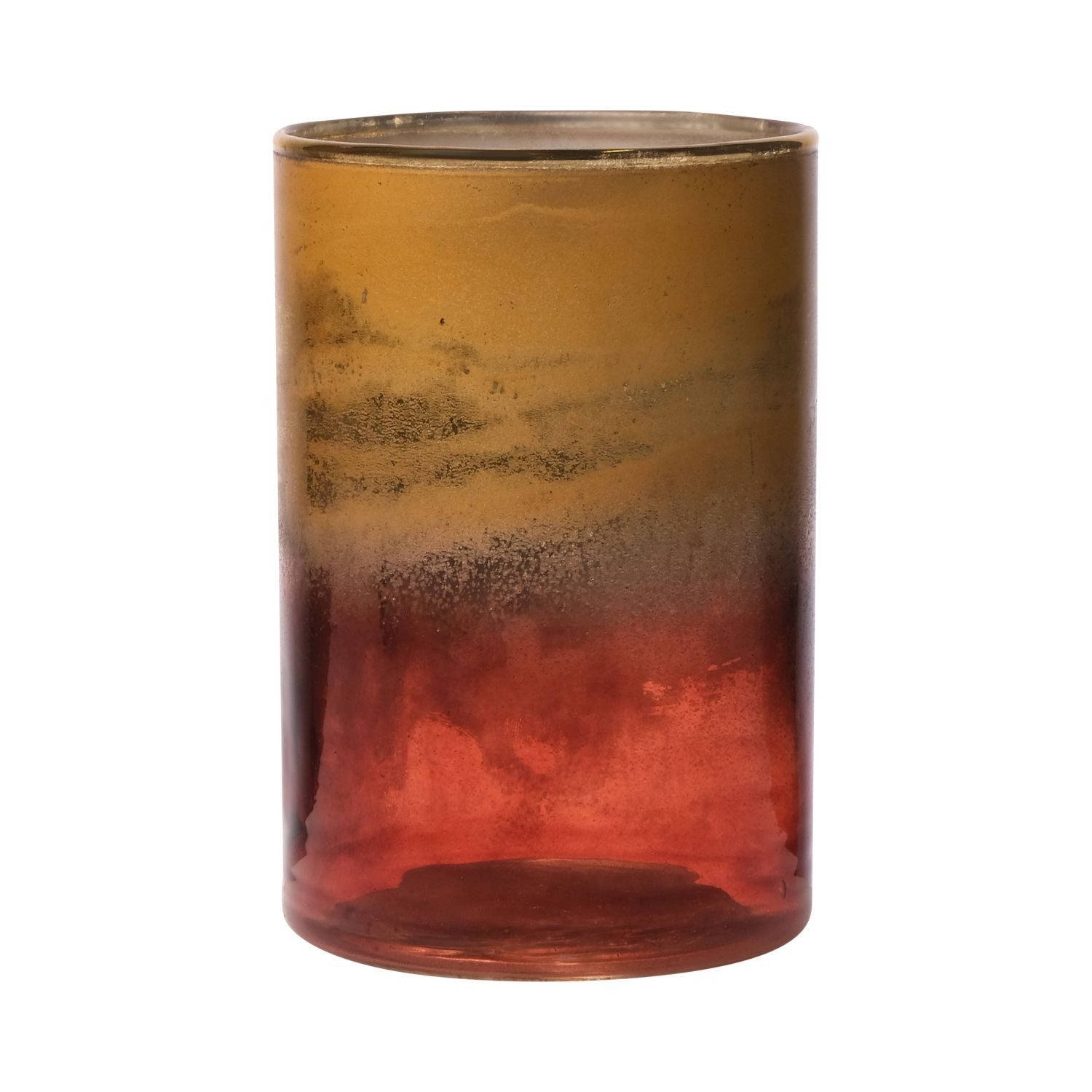 INNA-Glas Kerzenhalter Maxi Teelichtglas Rigoberto, Oben Gold, rot-klar, 15 cm, Ø 10 cm