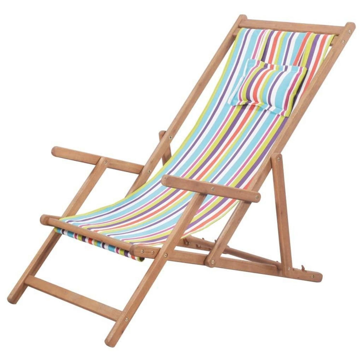 LuxusKollektion Gartenliege Strandstuhl klappbar Stoff Holz Mehrfarbig 60x127x95 cm, 1 St.