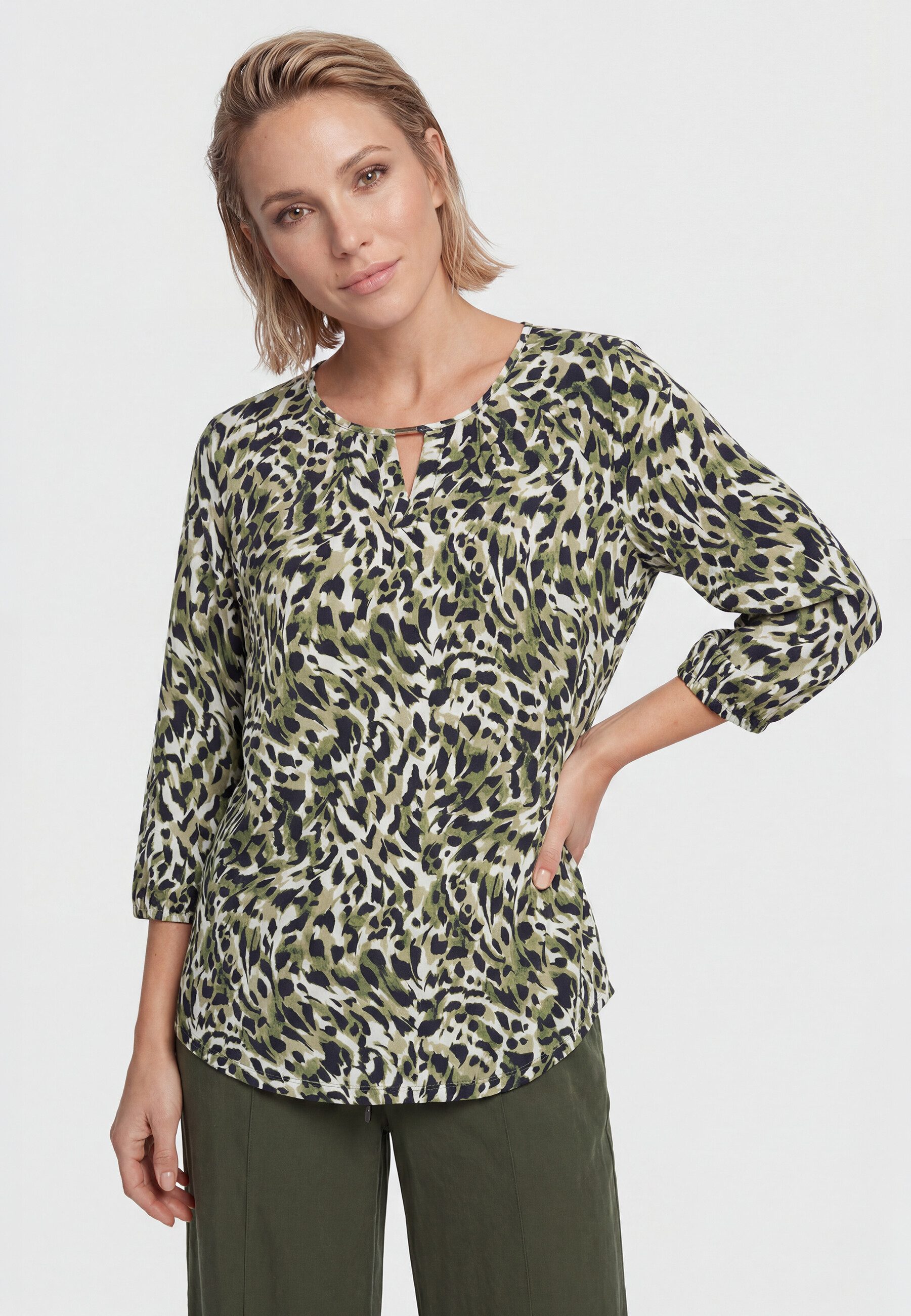 Olsen Tunikashirt Shirt mit Allover-Dessin und Tunikaausschnitt
