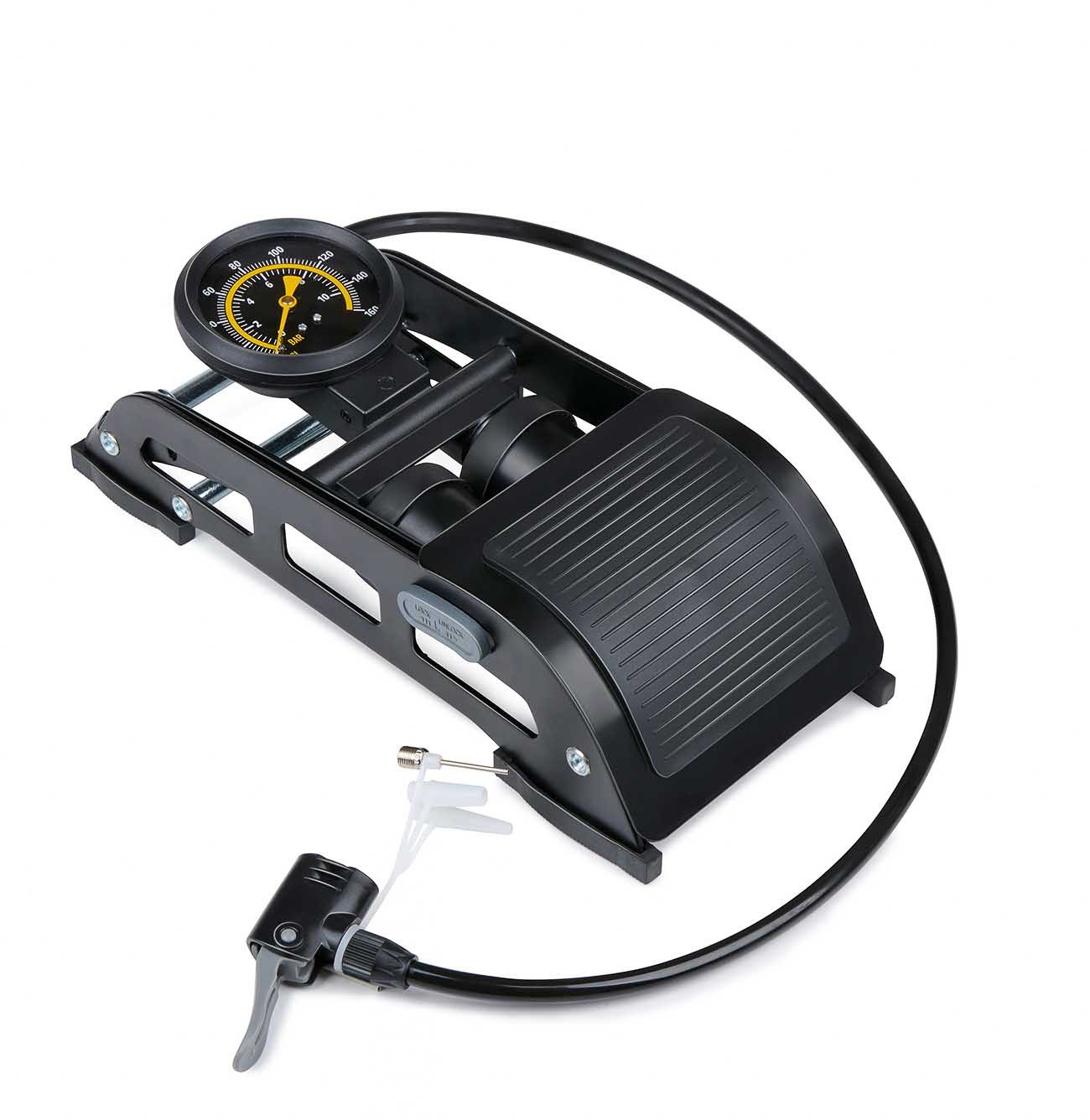 Dunlop Fahrradpumpe Fußpumpe mit Manometer 11 Bar 160 PSI (Luftpumpe mit Schrader-, Presta-, Dunlop-Adapter, Luftpumpe mit Schrader-, Presta-, Dunlop-Adapter), Fußluftpumpe Autoreifen, Fahrrad, Ball, Motorrad, Luftmatratzen