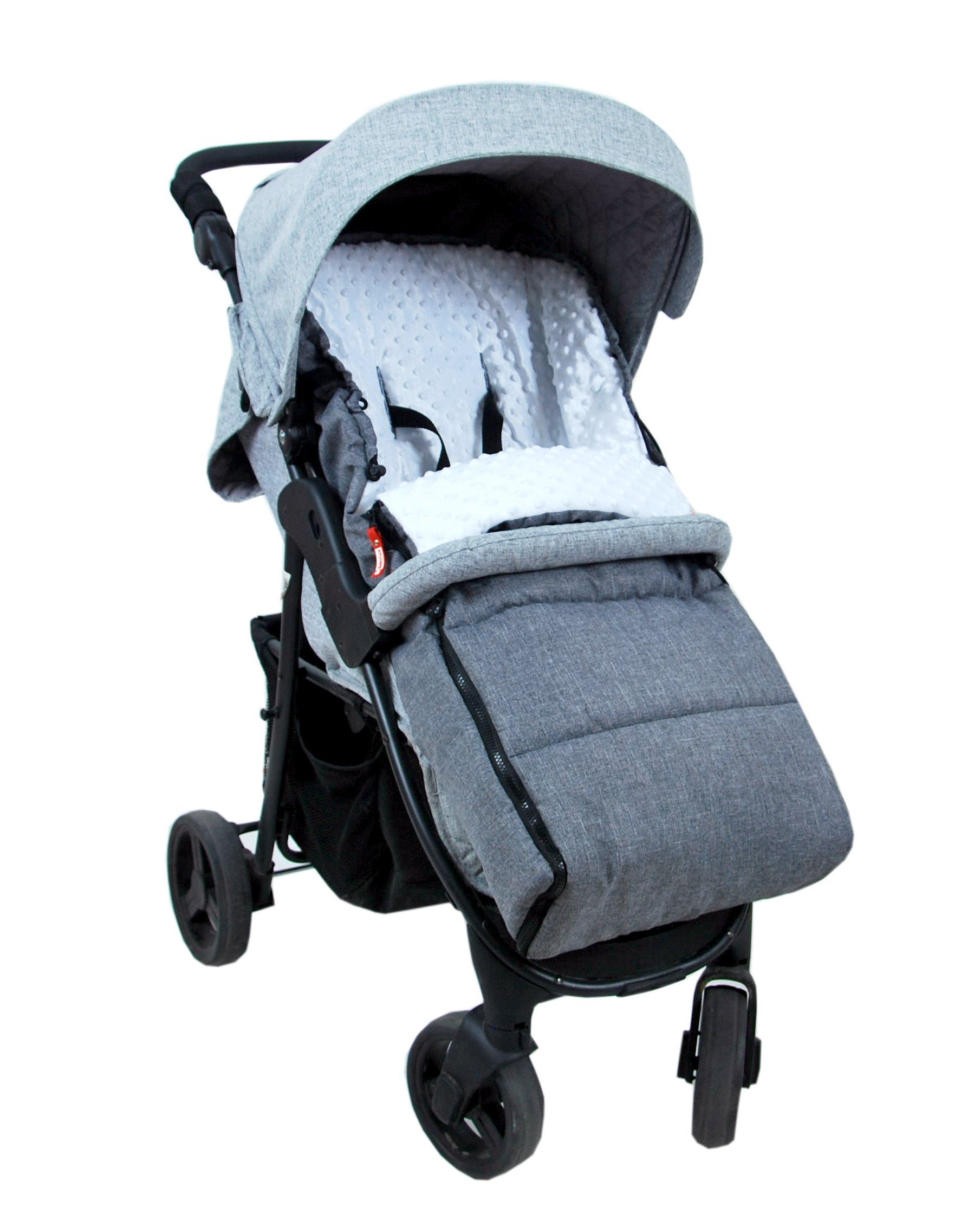 + Fußsack + Grau 3tlg Thermo / Fleece BABYLUX Muff Minky Handmuff, Buggy Babyschale Kinderwagen Weiß Fußsack MINKY Muff BabyLux