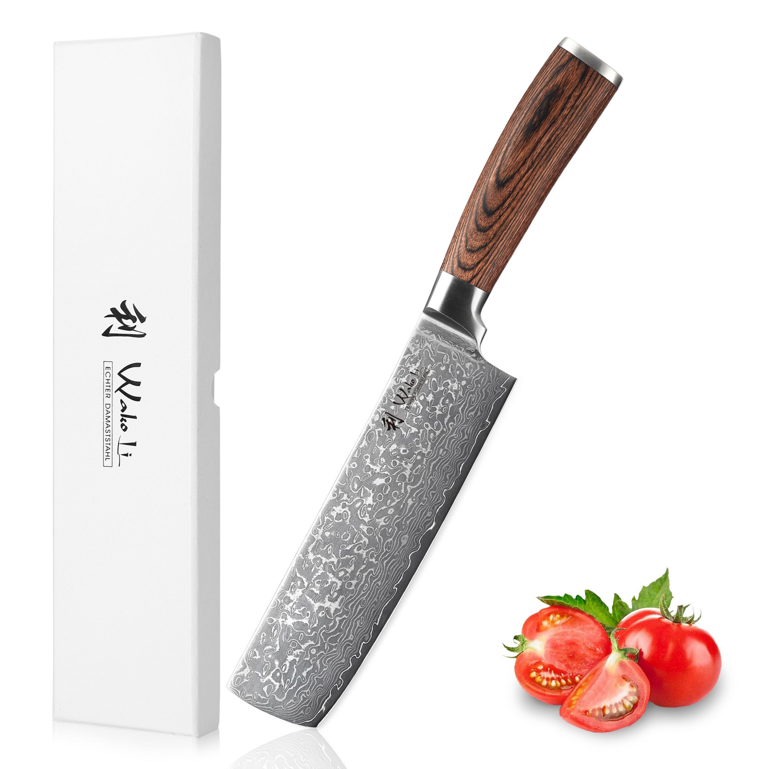 Wakoli Asiamesser EDIB Sakura Damast Nakiri Messer Küchenmesser 18 cm Klinge, aus 67 Lagen Damaststahl, VG-10 Kern