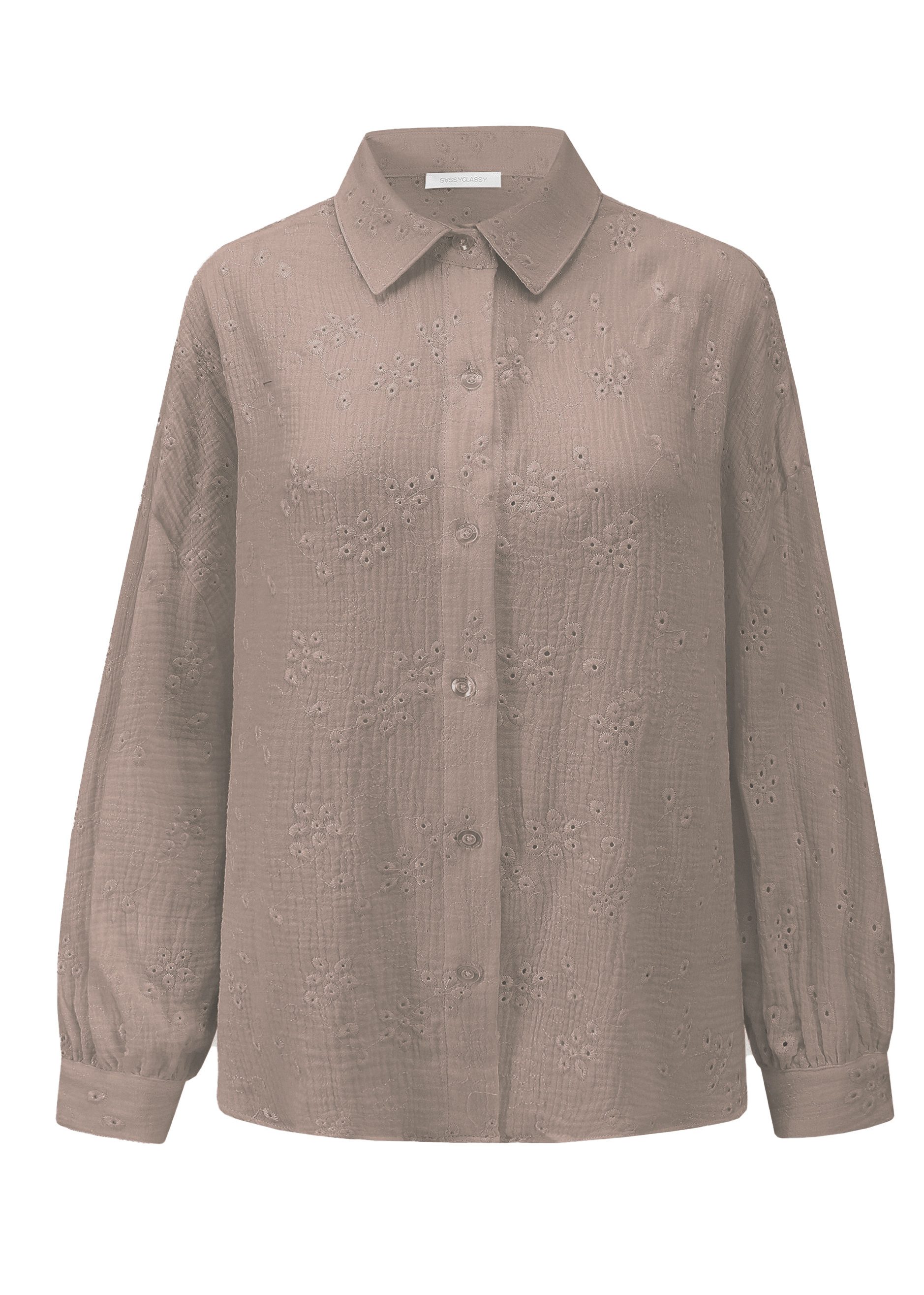 SASSYCLASSY Langarmbluse Musselin Bluse mit Lochstickerei günstig online kaufen