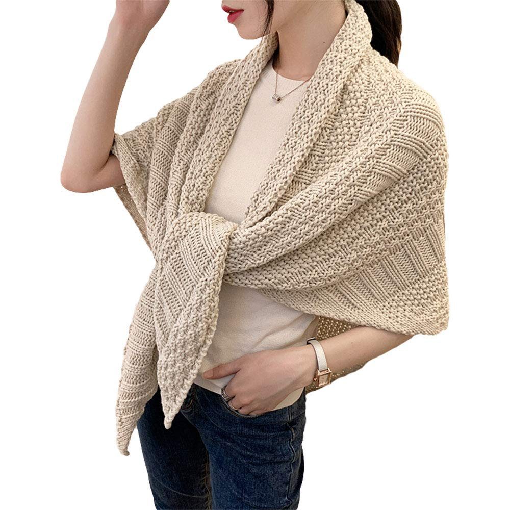 nsihing Modeschal Damen Dreieckschal Schultertuch Strickwolle Warm Umschlagtuch, (Warmer gestrickter Dreiecksschal aus Strickwolle), ideal für Frühling, Herbst  – Bild 3 von 5