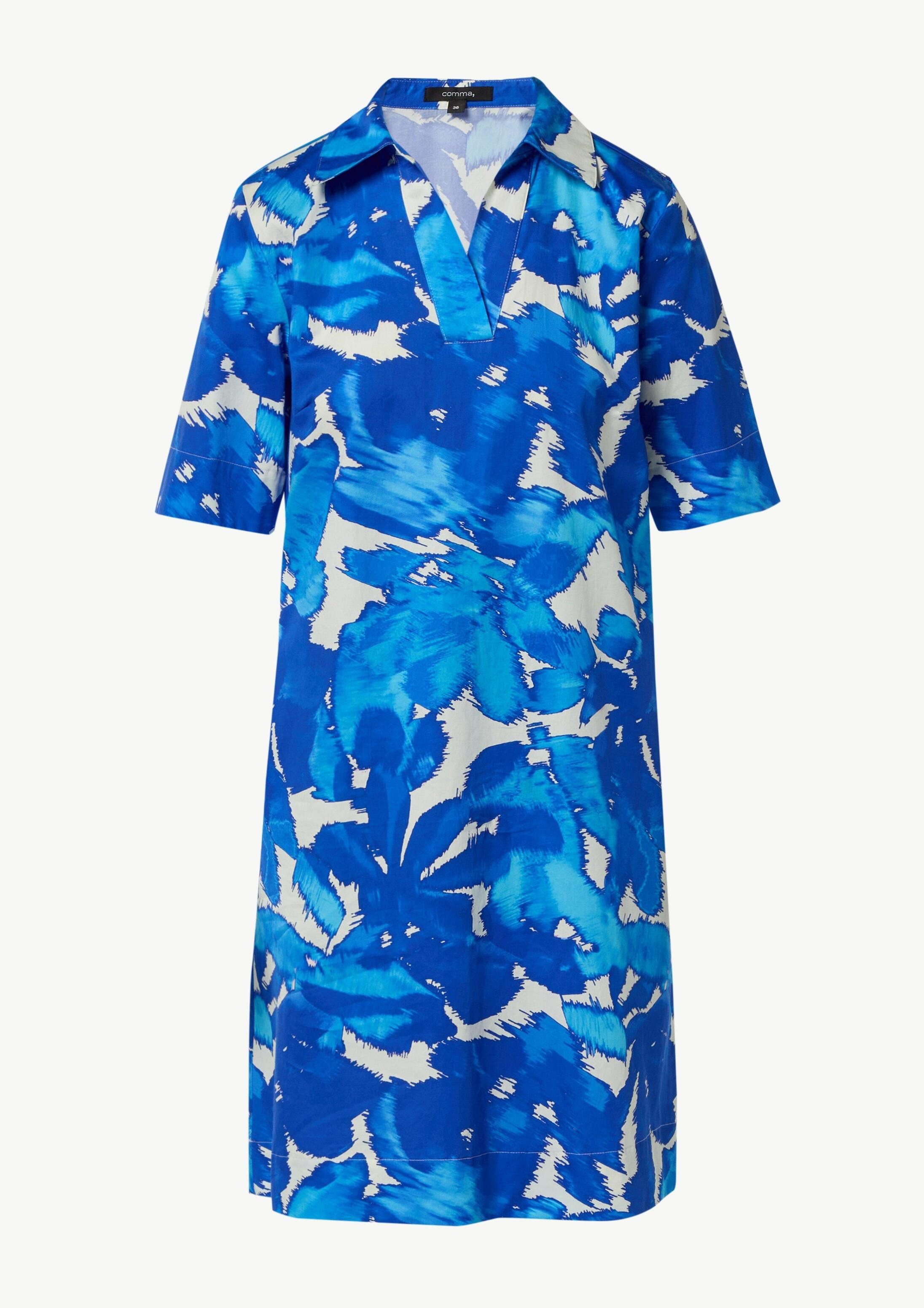 comma Minikleid Kleid Baumwoll-Kleid mit Hemdkragen und All-over-Print