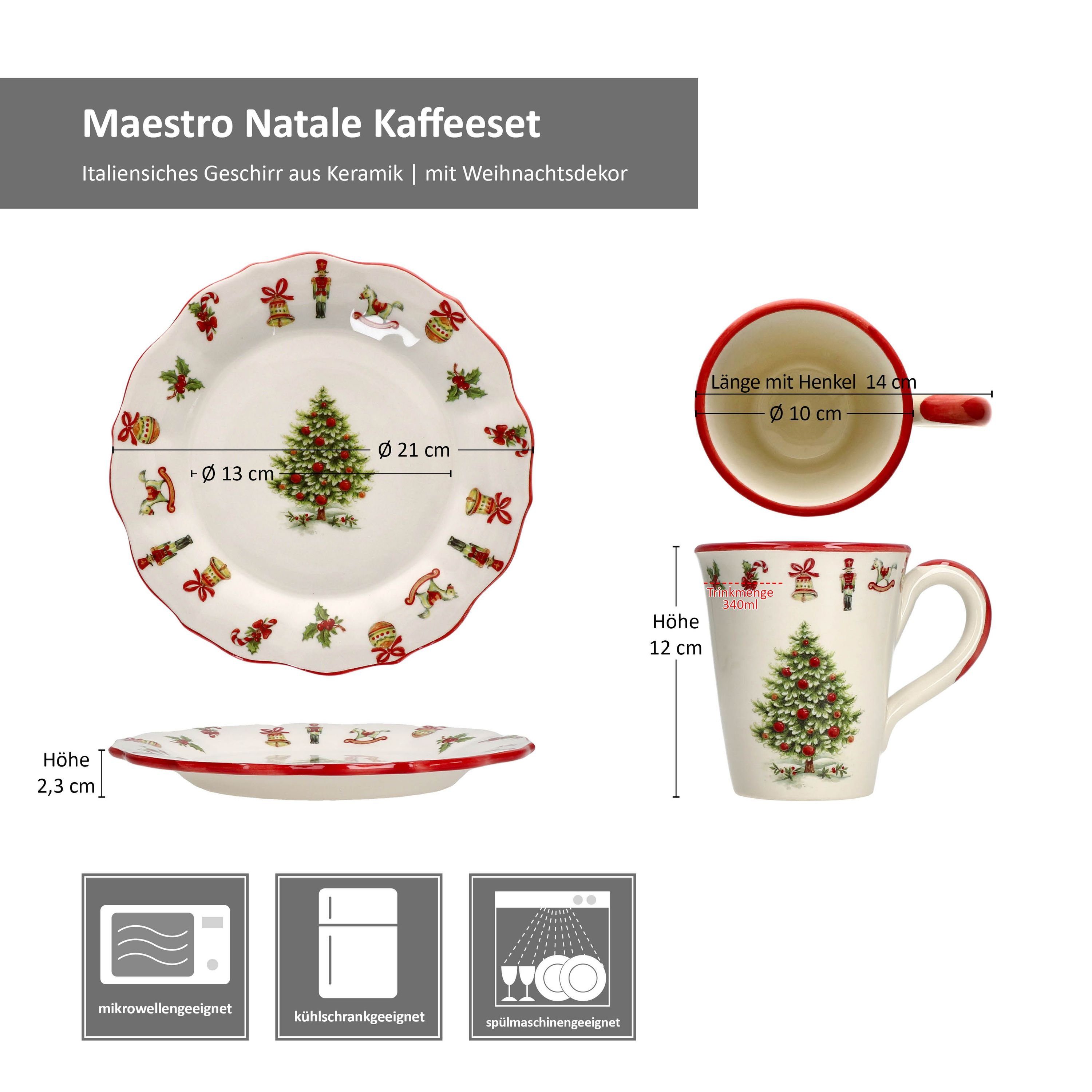 Kaffeebecher Teller Keramik Natale Kaffeeservice 8tlg Maestro Keramik MamboCat Weihnachten, Kaffeeset
