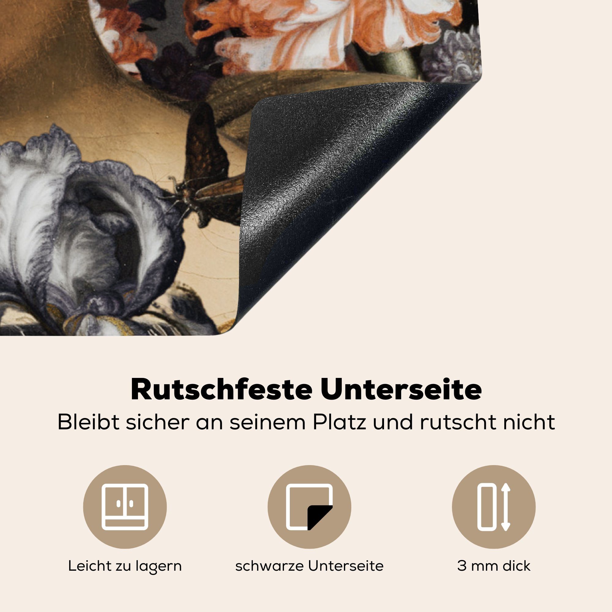MuchoWow Herdblende-/Abdeckplatte Kunst - Blumen (1 cm, Alte küche Meister, Vinyl, für 78x78 Ceranfeldabdeckung, - tlg), Arbeitsplatte