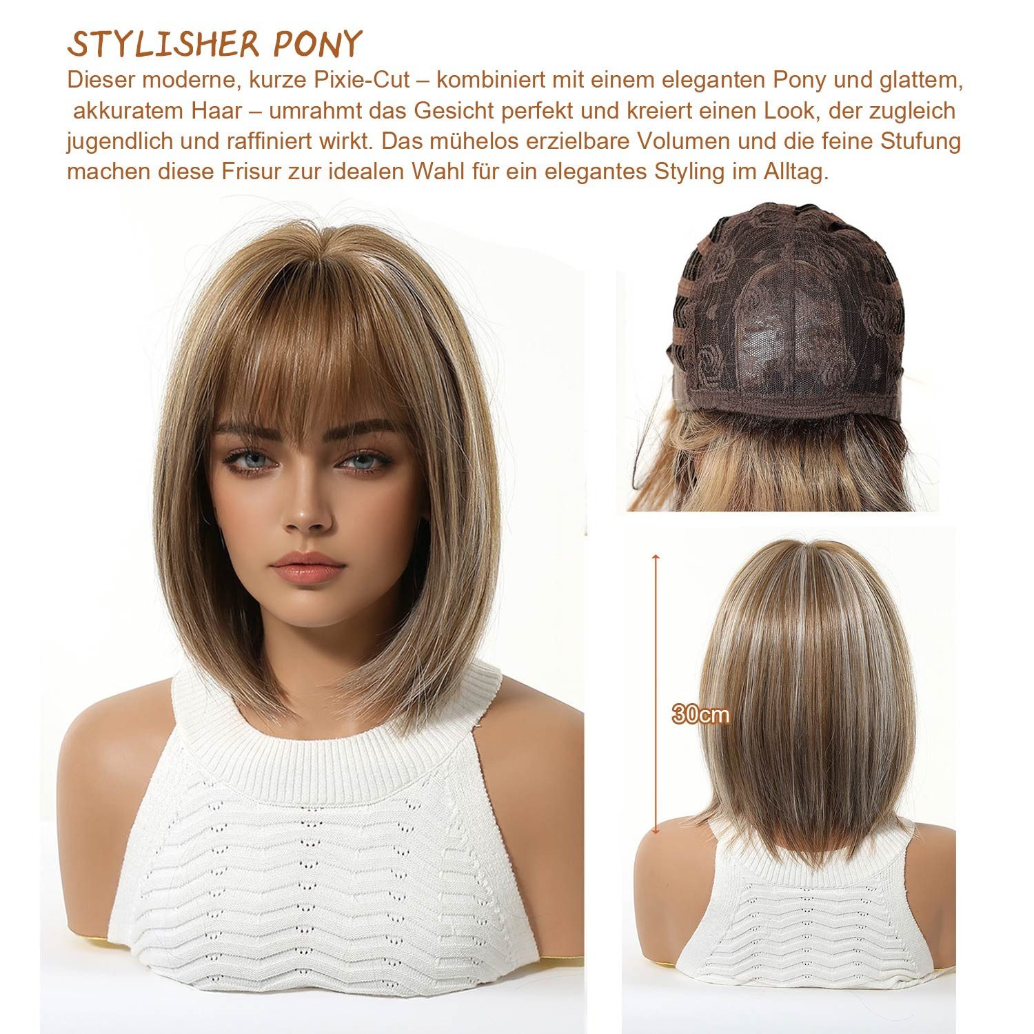 Refttenw Kunsthaarperücke Kunsthaarperücke,Bob Perücke,Kostüm-Perücke,Kurzhaarperücke mit Pony