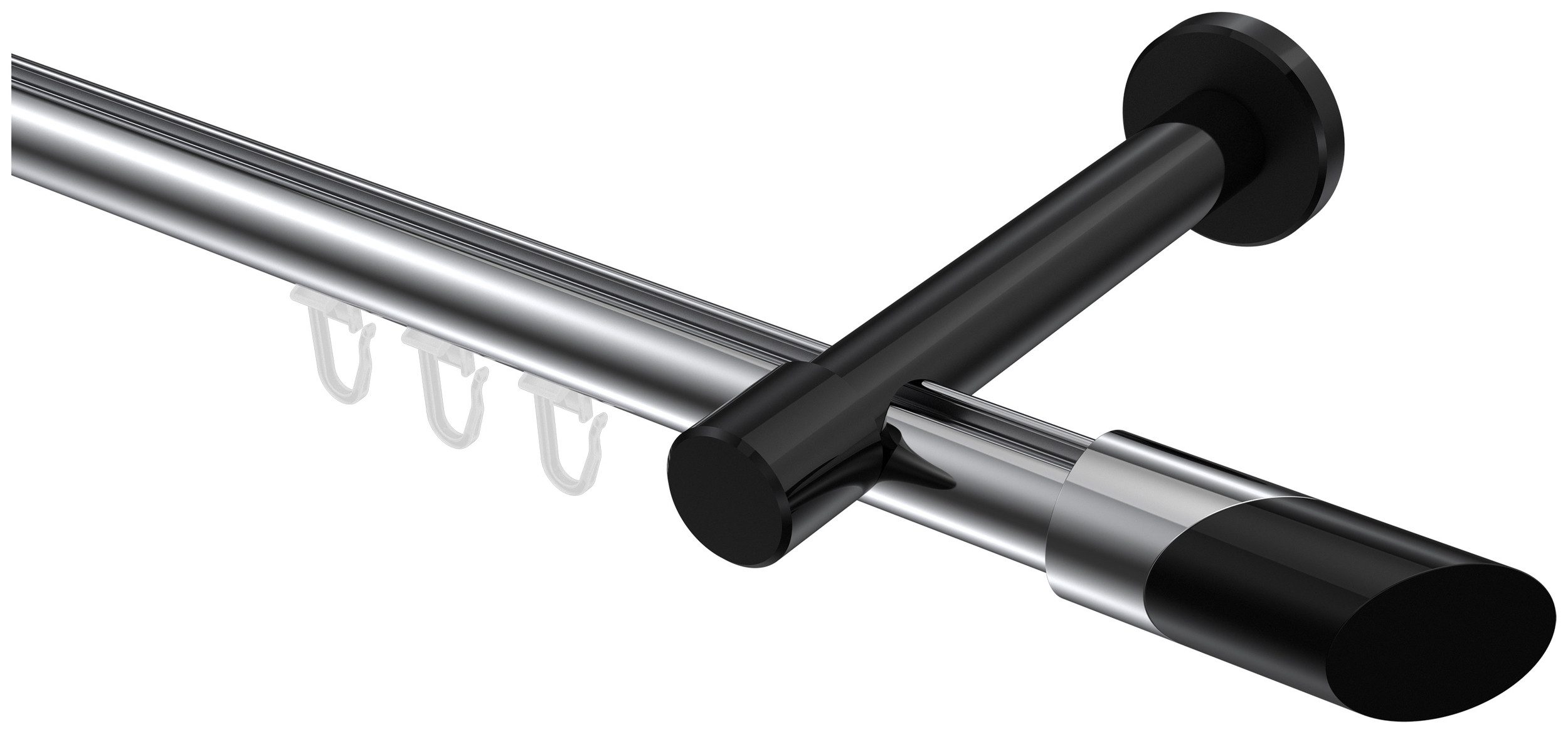 INTERDECO Innenlaufschiene Prestige Verano, Ø 20 mm, 1-läufig, Fixmaß, kürzbar, Wandmontage, Aluminium, Chrom / Schwarz / Bicolor