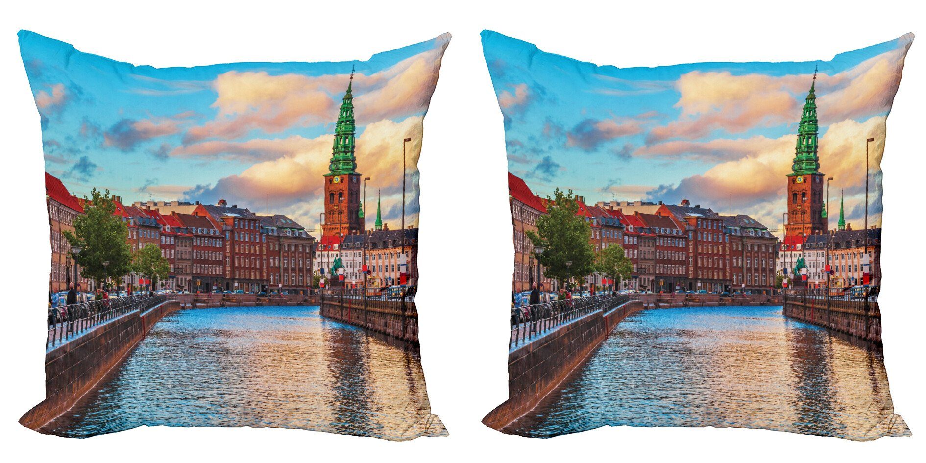 Kissenbezüge Modern Accent Doppelseitiger Digitaldruck, Abakuhaus (2 Stück), Europa Sonnenuntergang von Kopenhagen