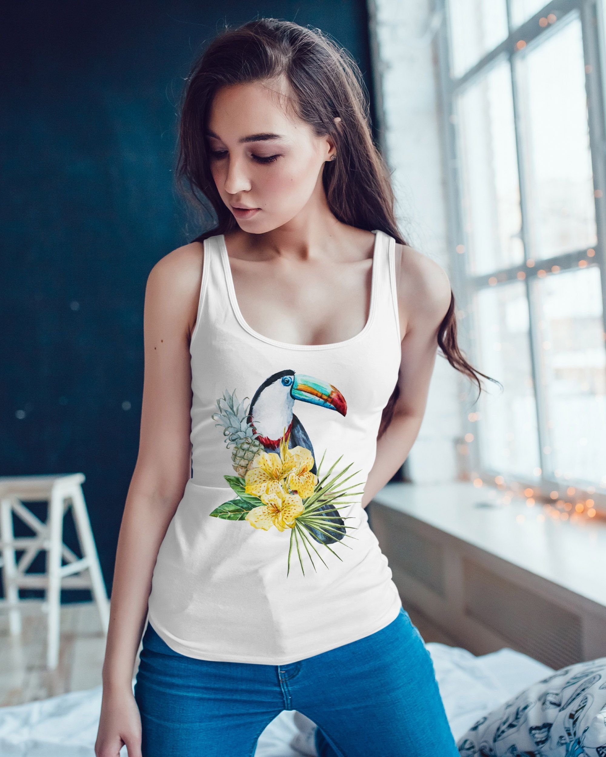 Neverless Tanktop Damen Tank-Top Tucan Ananas Tropical Summer Jungle Paradise Pineapple – Bild 2 von 2