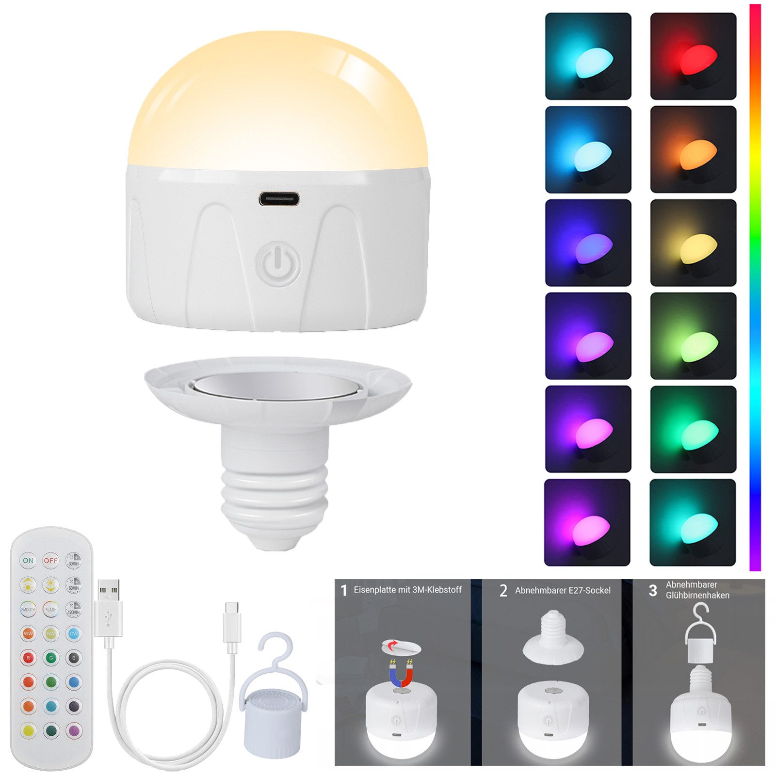 Jibenhome LED Nachtlicht E27 Leuchtmittel Timer, RGB Glühbirnen Dimmbar, US günstig online kaufen