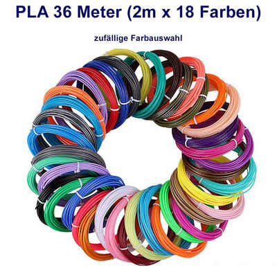 TPFNet 3D-Drucker-Stift PLA-Filament SetZubehör für 3D Drucker Stift - 3D-Malerei, Kinderspielzeug - Farb Set PLA Filament 36m (2M x 18 zufällige Farben)