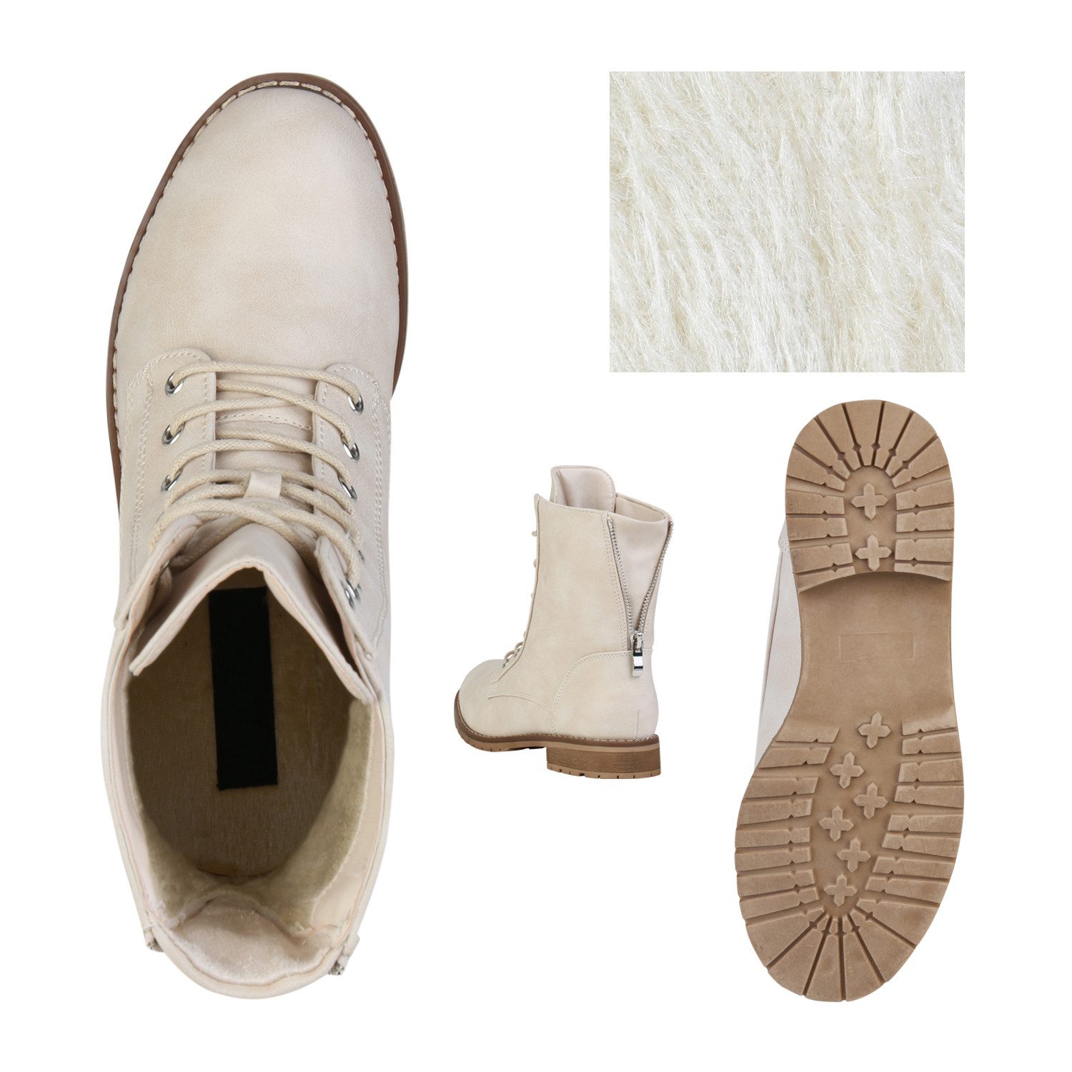 VAN HILL 812022 Schnürstiefelette Damen Schnürstiefeletten Profil Sohle Stiefeletten Leder-Optik