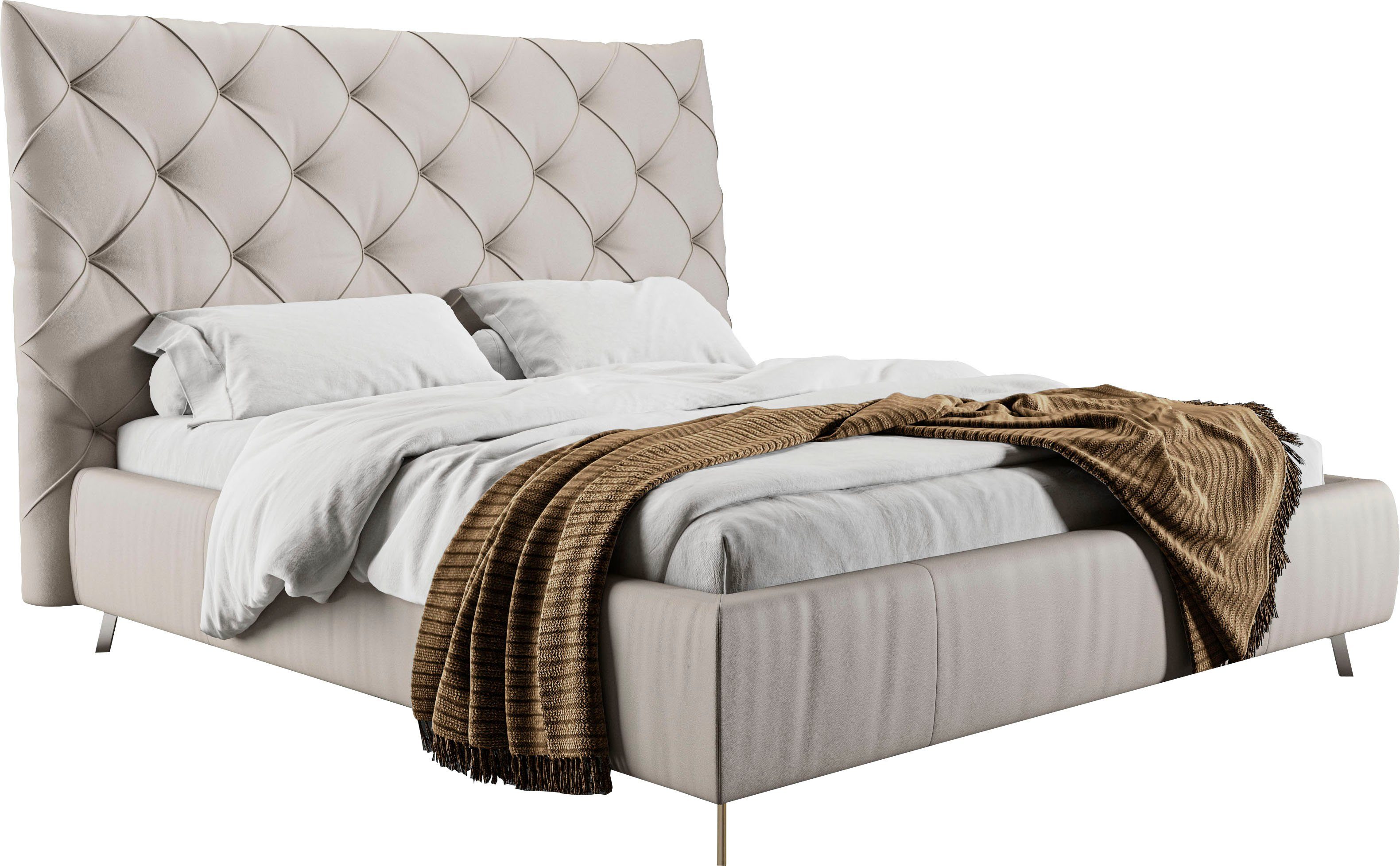 Home affaire Polsterbett Elloree, in 4 Breiten, hinten mit Originalstoff bezogen, auch in Leder, Kopfteilhöhe 143cm, belastbar bis 280 kg, auch in Überlänge 220cm