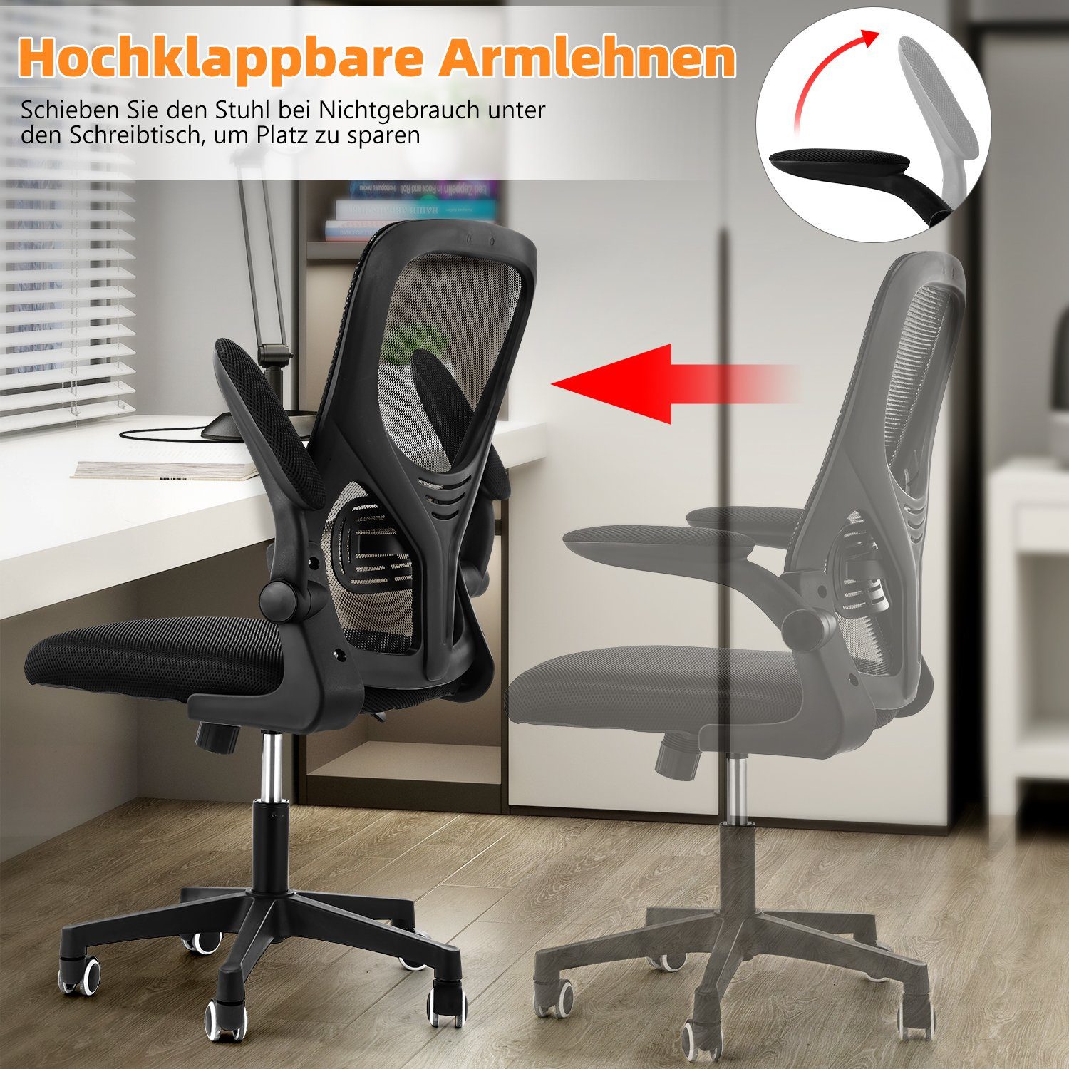 Chair, 90°-135° Schwarz-TB0003 Fußkreuz, Wippfunktion Schreibtischstuhl Ergonomischer Verchromten Sitzfläche, Kunststoffrollen, Höhenverstellbar Gepolsterte LETGOSPT Schreibtischstuhl 5