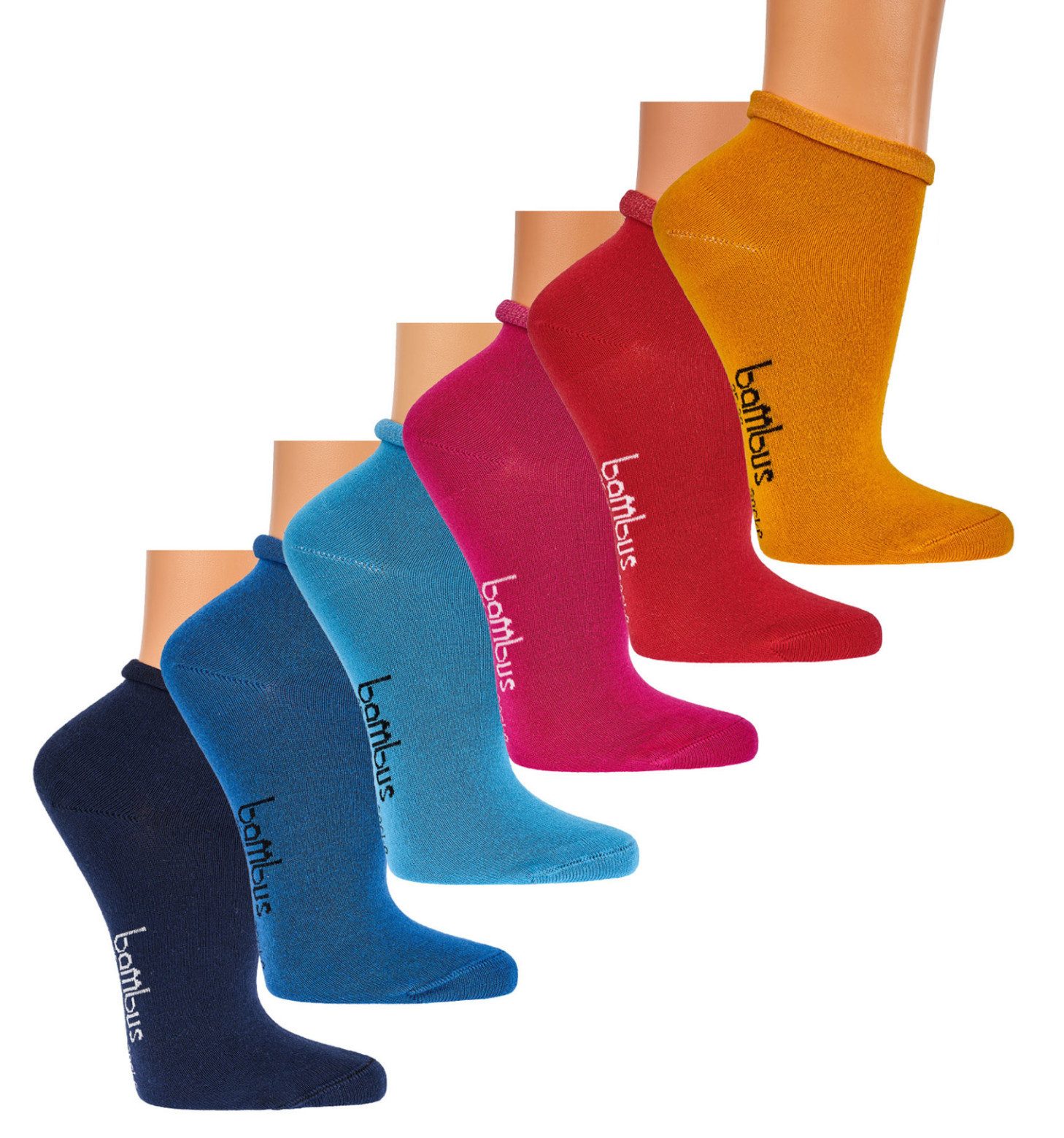 TippTexx 24 Kurzsocken 6 Paar Bambussocken Kurzschaft mit Rollrand, bunte Farben, sortiert (Set, 6 Paar) ohne Gummidruck