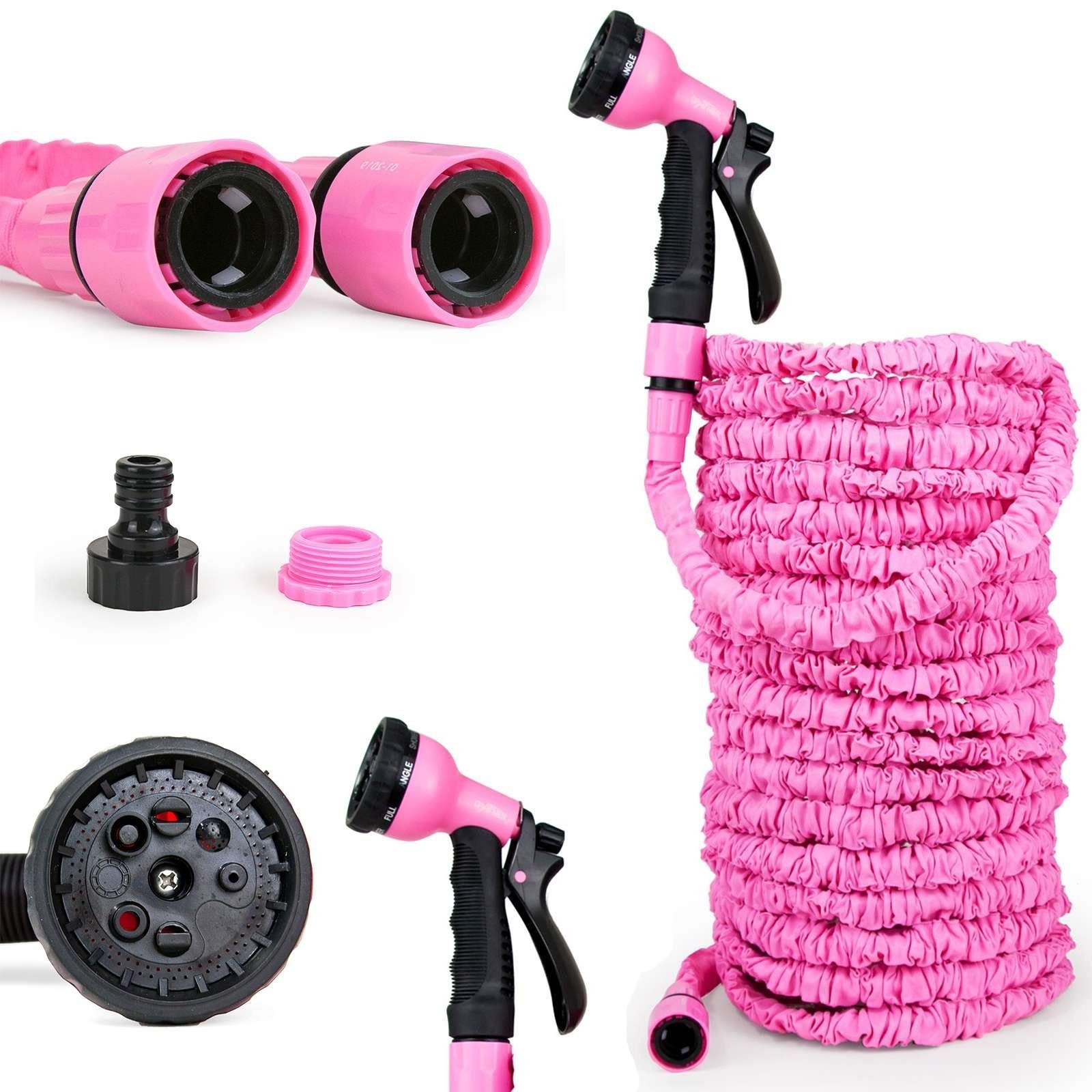 Gartenschlauch Gartenschlauch dehnbar flexibel 30m pink 10 Funktionen Brause