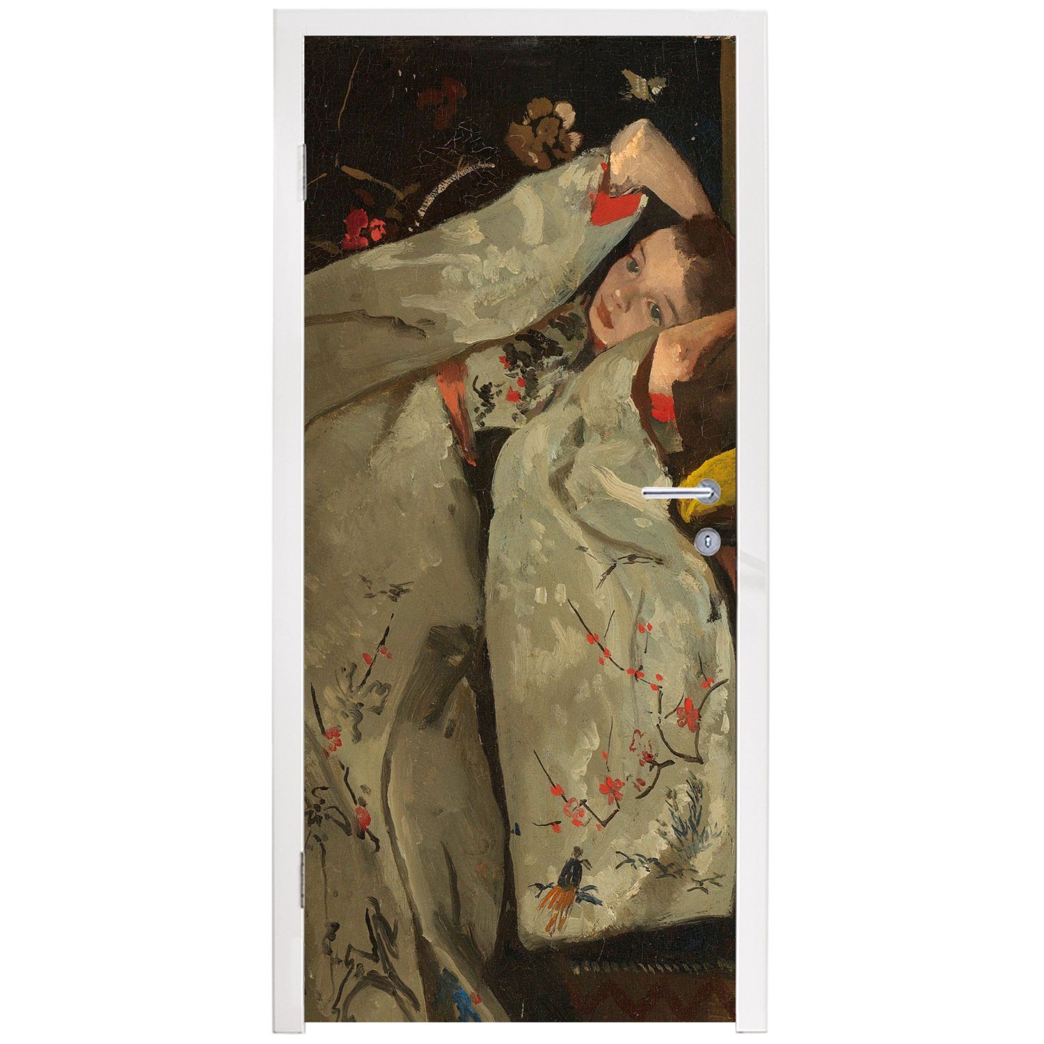 Matt, Gemälde (1 Breitner, cm von im Türtapete für weißen Türaufkleber, Hendrik Fototapete - MuchoWow 75x205 bedruckt, St), Kimono Tür, Mädchen George