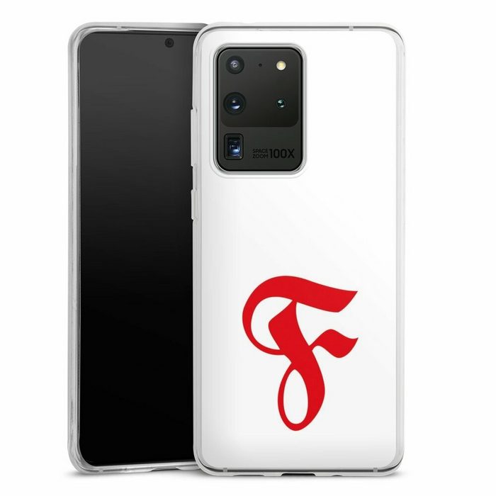 DeinDesign Handyhülle SC Fortuna Köln Fanartikel Fußball Fortuna F small white Samsung Galaxy S20 Ultra 5G Silikon Hülle Bumper Case Smartphone Cover