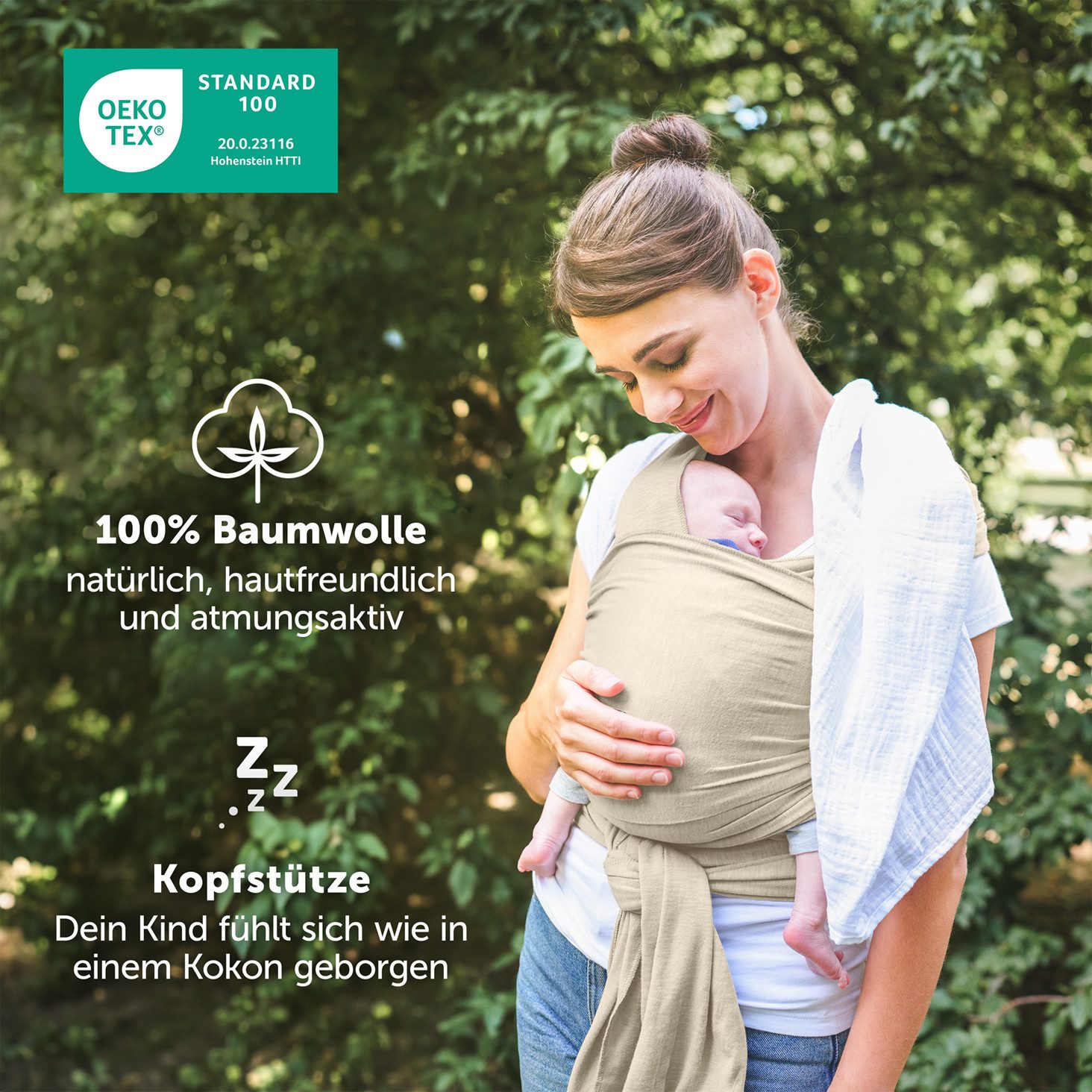 Laleni Tragetuch für Neugeborene bis 15kg - 100% weiche Baumwolle, Babytragetuch aus Baumwolle, OEKO-TEX Zertifiziert, ab Geburt geeignet