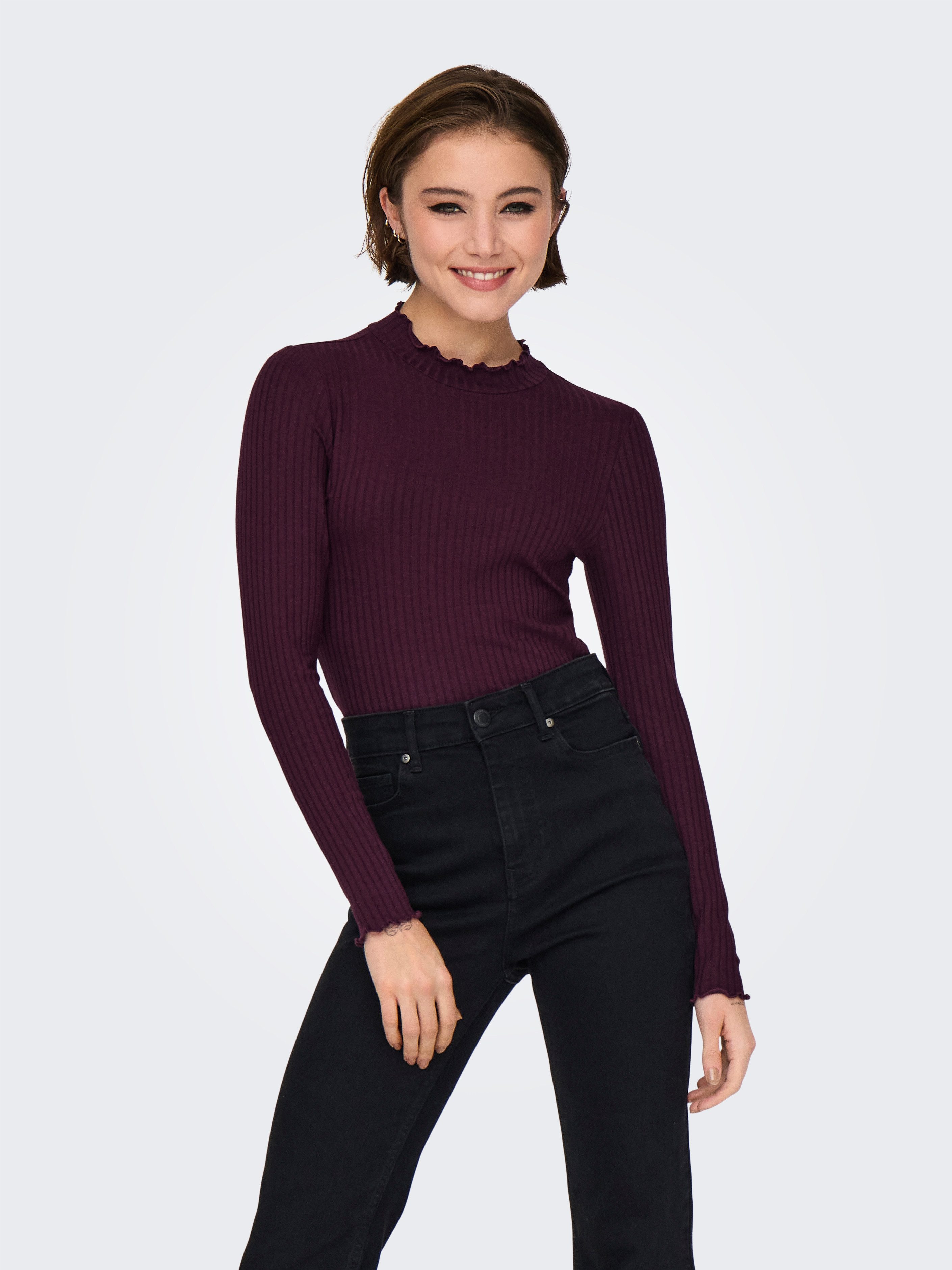 JDY Langarmbluse JDYFRANSISKA L/S HIGHNECK TOP JRS NOOS mit gewellten Säume günstig online kaufen