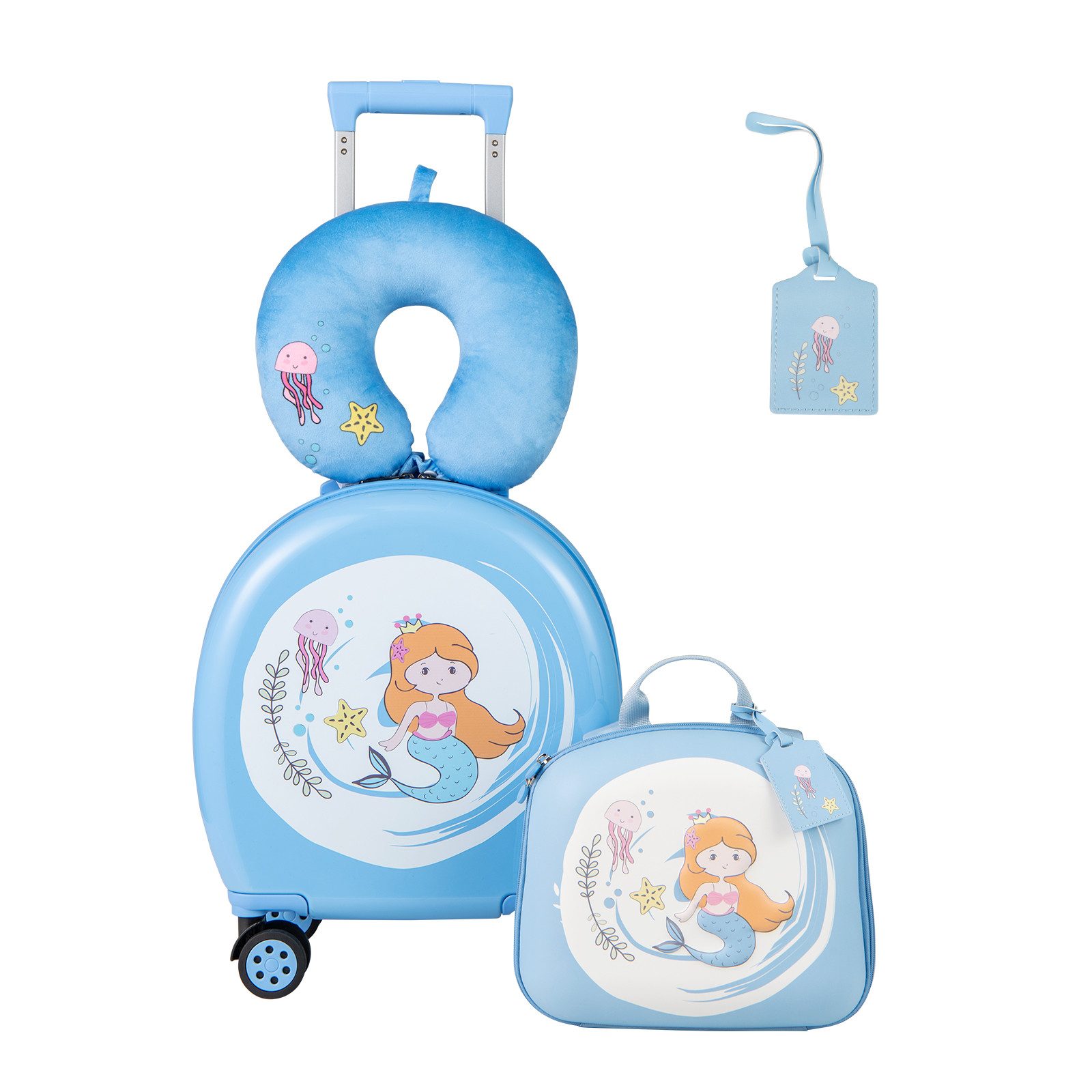 COSTWAY Kinderkoffer, 4 Rollen, 4 TLG. 14”+10” 35L Kindertrolley, Handgepäck