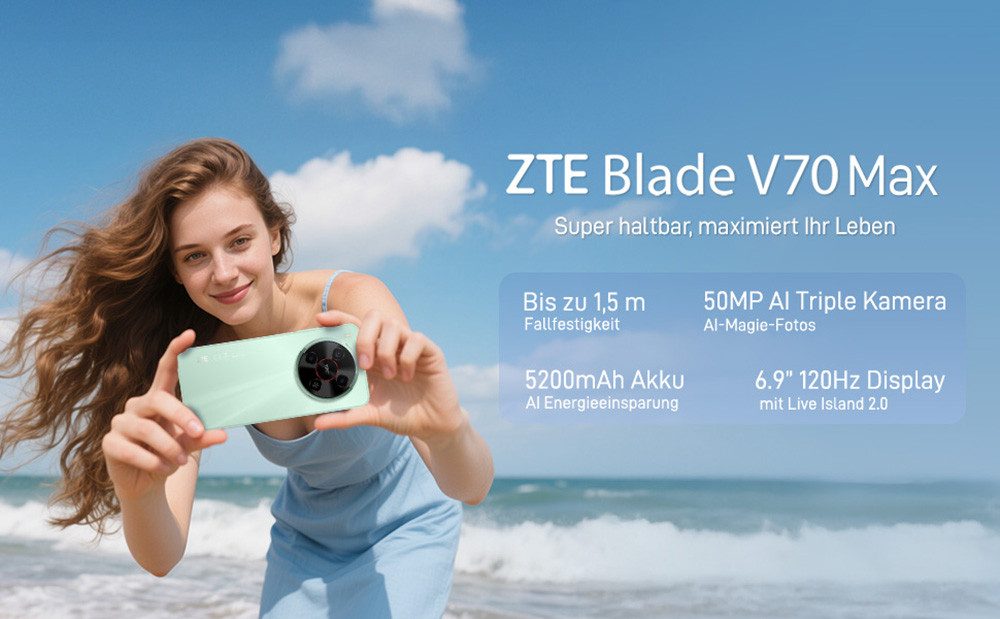 ZTE Blade V70 Max Smartphone (17,53 cm/6,9 Zoll, 128 GB Speicherplatz, 50 MP Kamera) grün