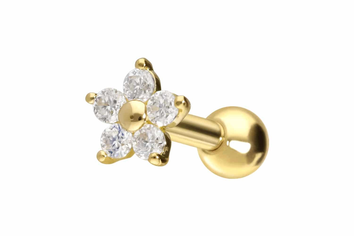 Piercing-Set 14/18 Karat Gold Ohrpiercing MOISSANIT-BLUME