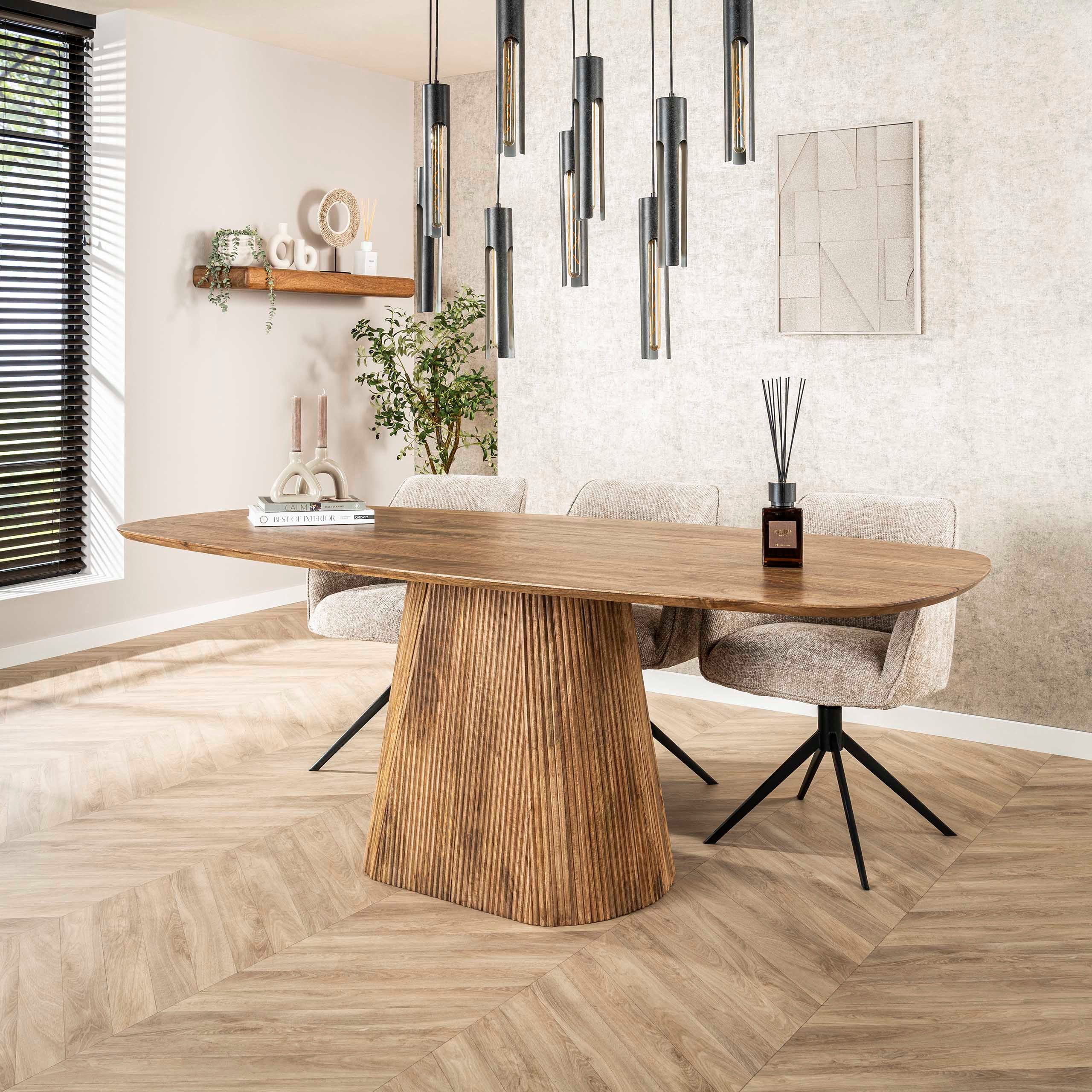 alesvelt Esstisch Aurelio Sand Dänisch-Ovaler Design Tisch mit Rillen-Säule (1-Stück), 215x105x77h cm
