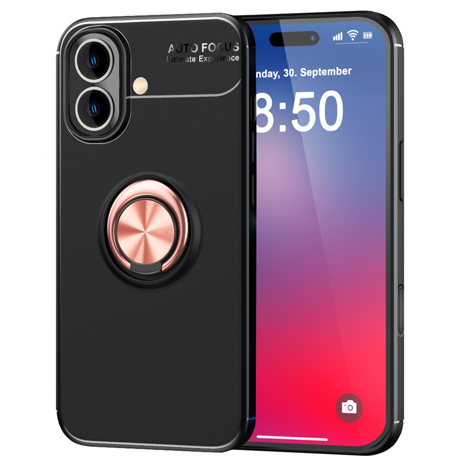Nalia Smartphone-Hülle Apple iPhone 16 15,5 cm (6,1 Zoll), Hülle mit Ring / 360 Grad Fingerhalterung / Ständer / Silikon / Matt