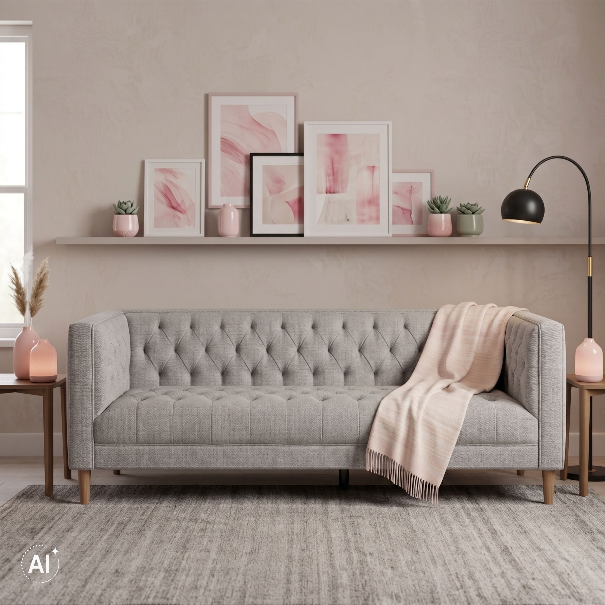MR.DEKO Loungesofa Lounge Sofa Troia – Dreisitzer, 205x74x85 cm, Chesterfield Steppung, 3-Sitzer Sofa, montiert geliefert, mit Metallfüßen 1 Teile, Standfüße aus Metall schwarz