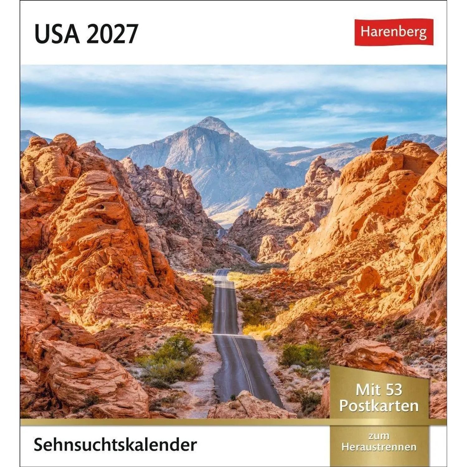 Wandkalender USA Sehnsuchtskalender 2027 - Wochenkalender mit 53 Postkarten