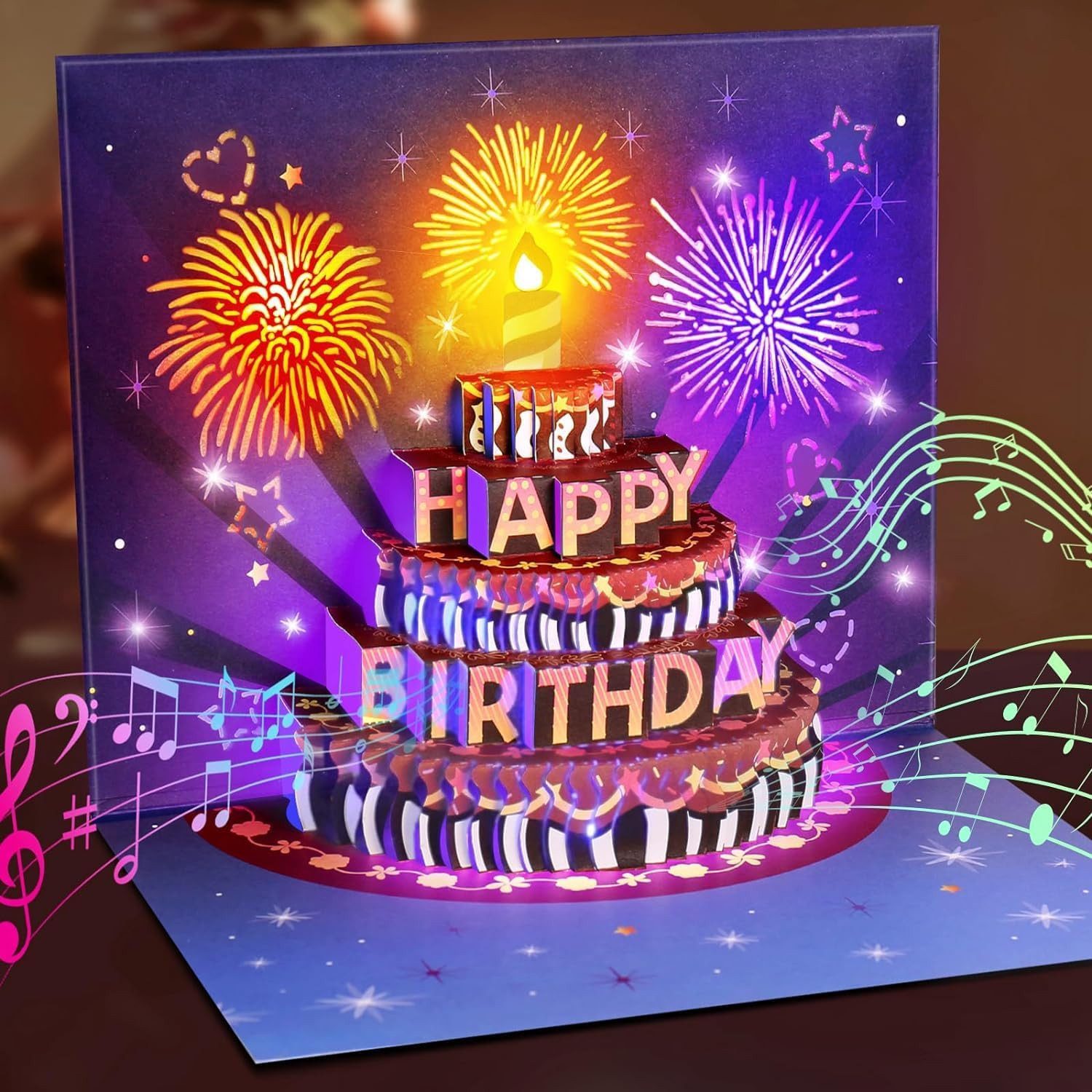 HYTIREBY Geburtstagskarte Geburtstagskarte mit Licht, 3D Feuerwerk Karte Geburtstag Geschenke