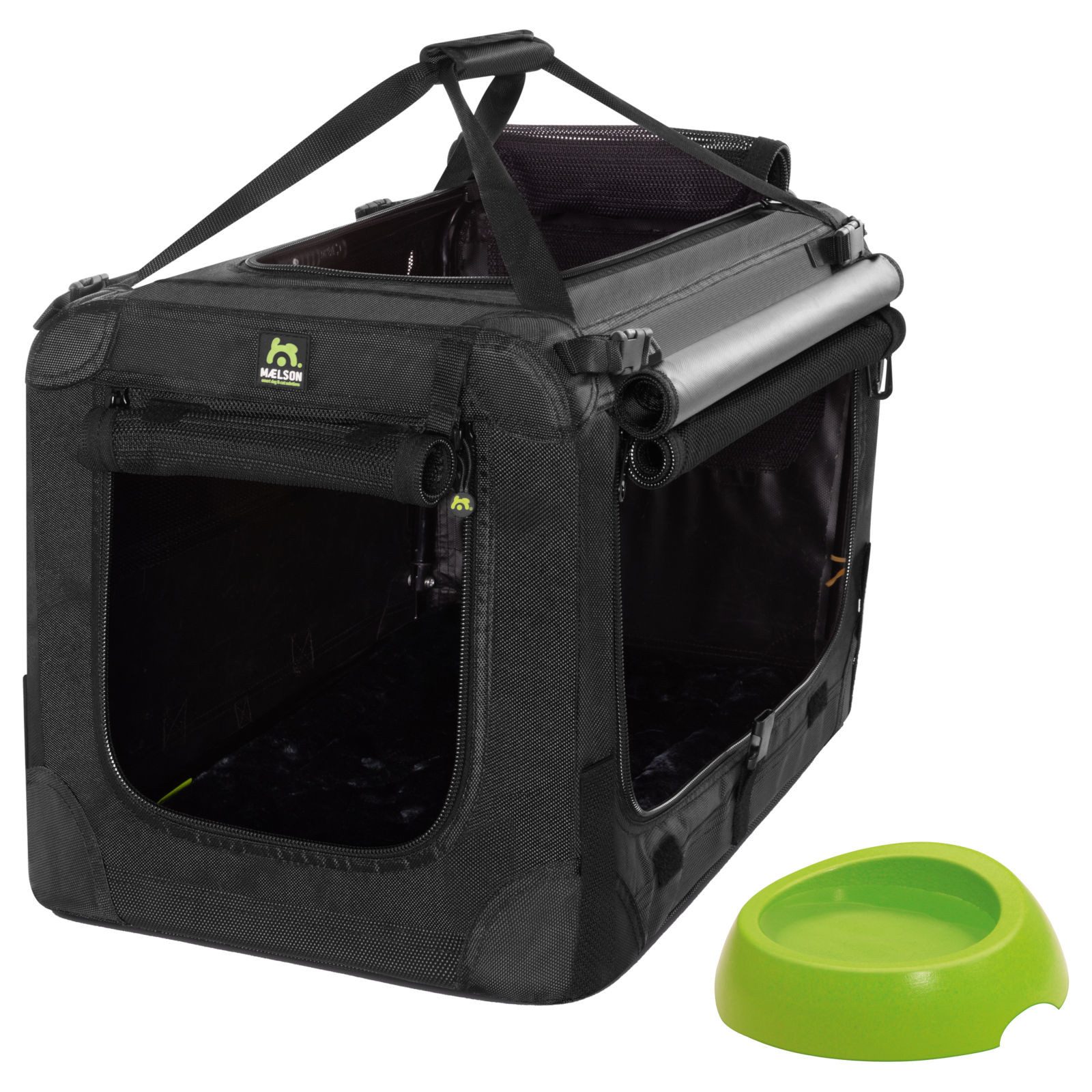 MAELSON Tiertransportbox Soft Kennel Evo + Biod Bowl, Transportbox für Hunde mit Bambusnapf